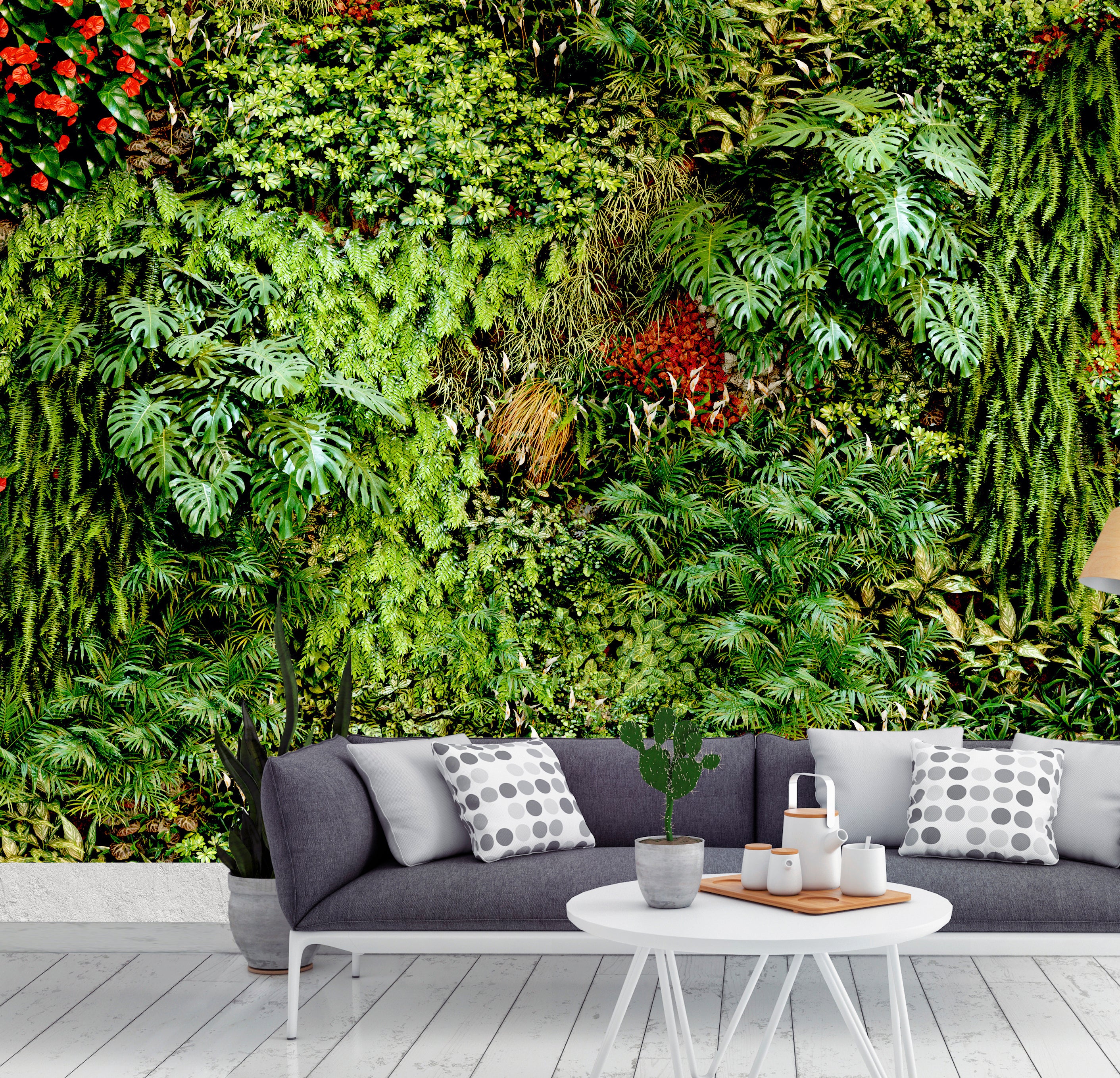 Mural naturaleza jardín vertical plantas tropicales multicolor de 350 x 270 cm