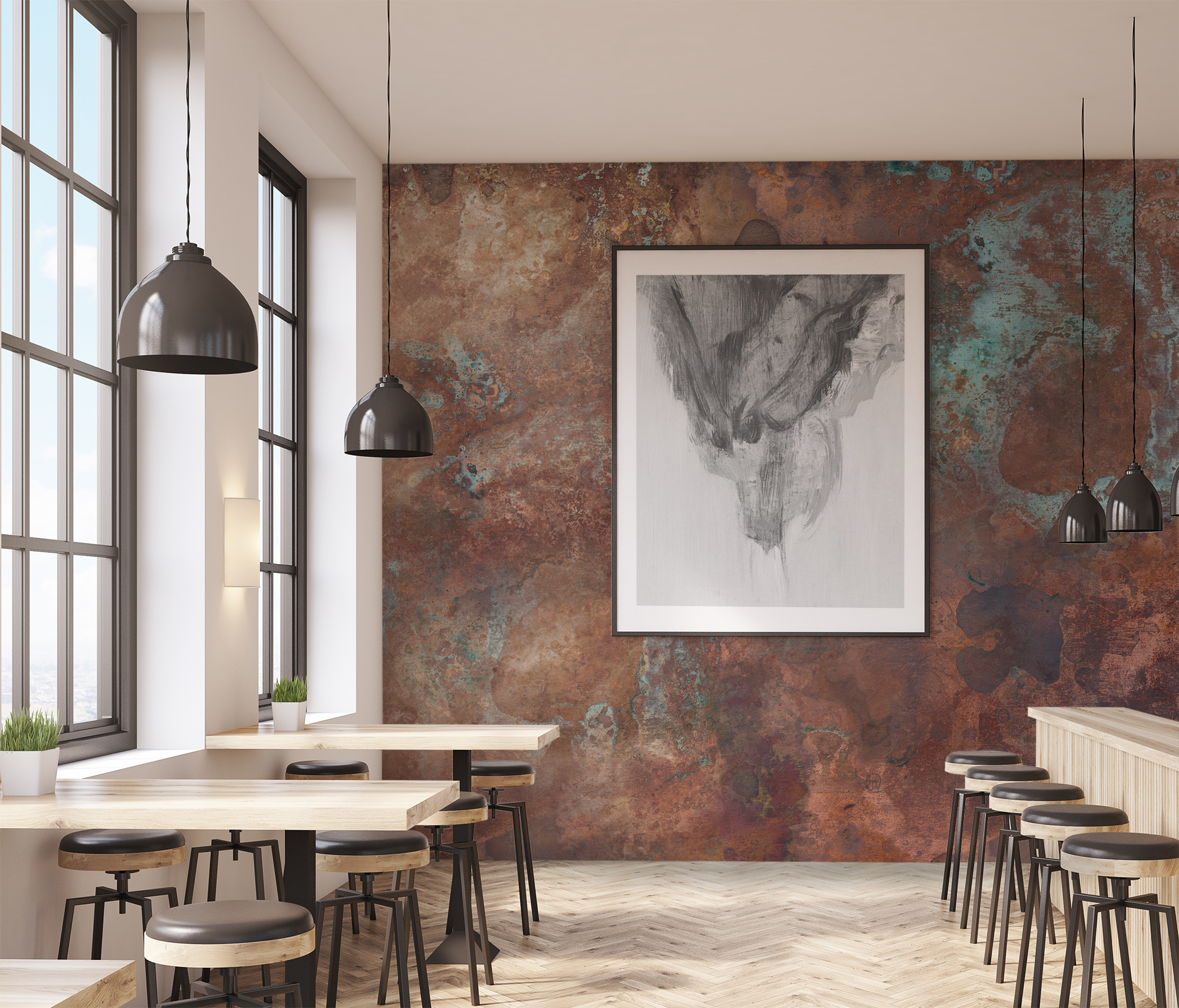 Mural adhesivo textil liso lavable naturaleza volcán marrón 193 x 260 cm motif