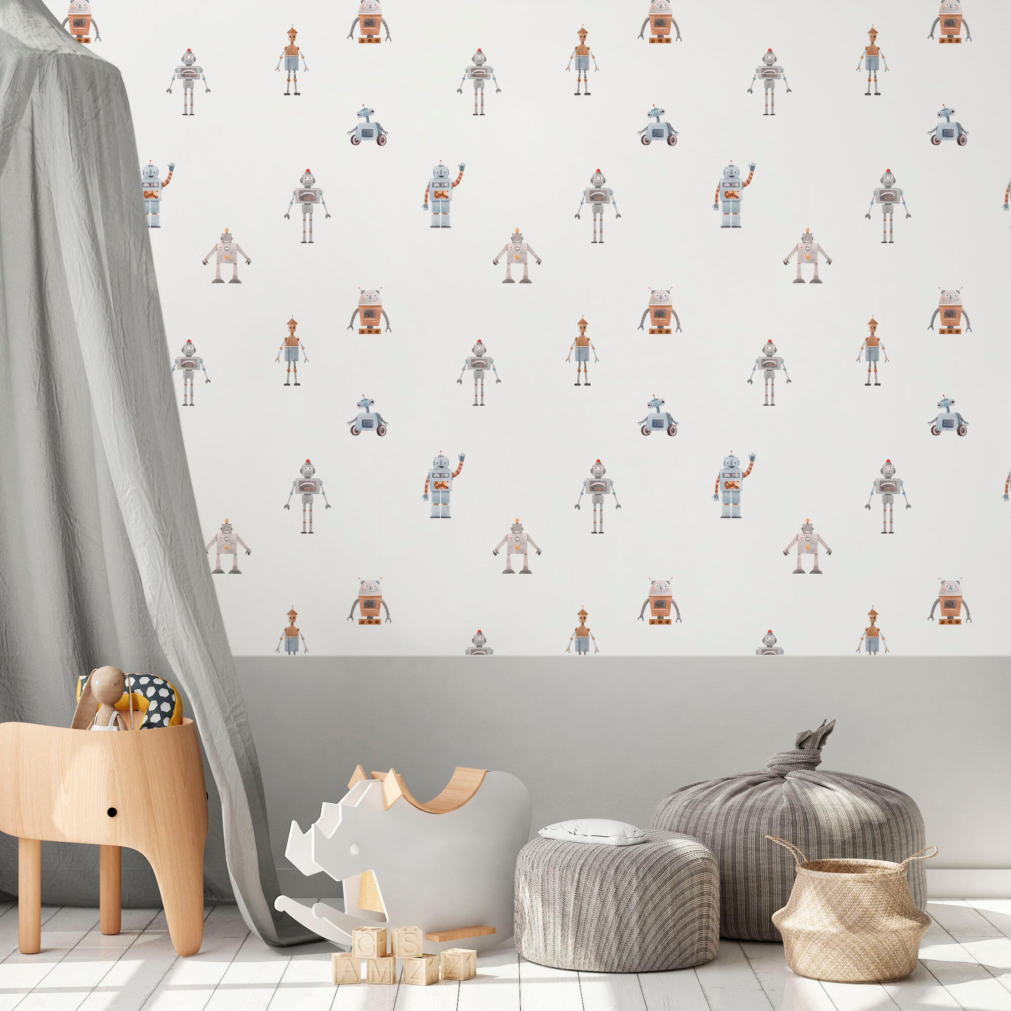 Papel pintado autoadhesivo no tejido infantil chip chip gris
