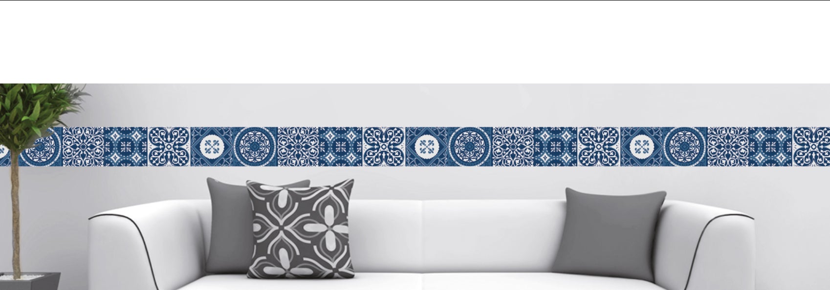 Cenefa adhesiva pvc lavable geométrico azulejos azul 15 cm x 3 m