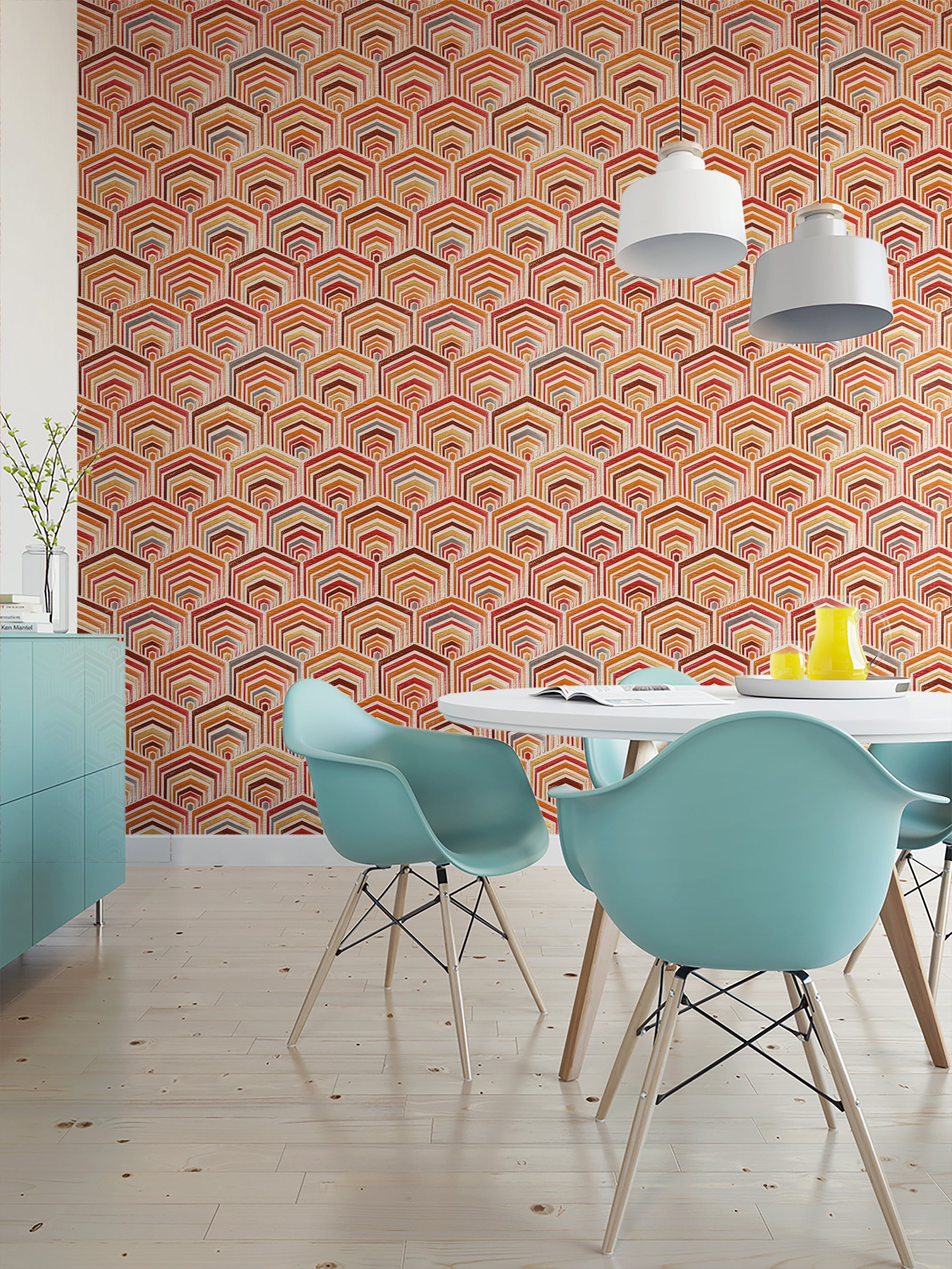 Papel pintado vinilo aplicación cola en pared geométrico 120045 rojo did 53cmx10m lavable