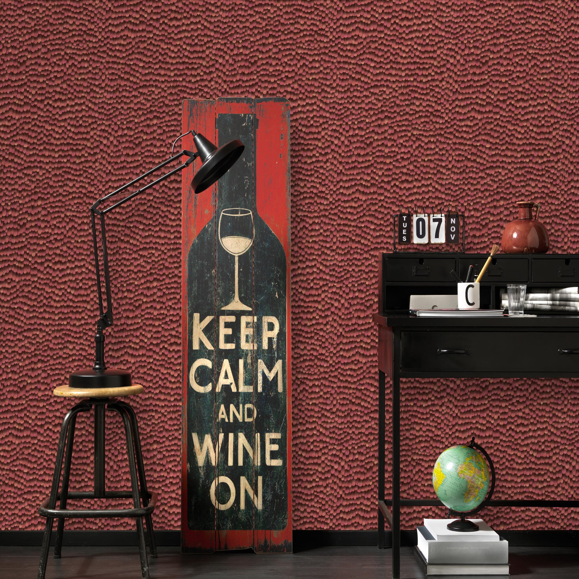 Papel pintado vinilo plumas 8276 rojo