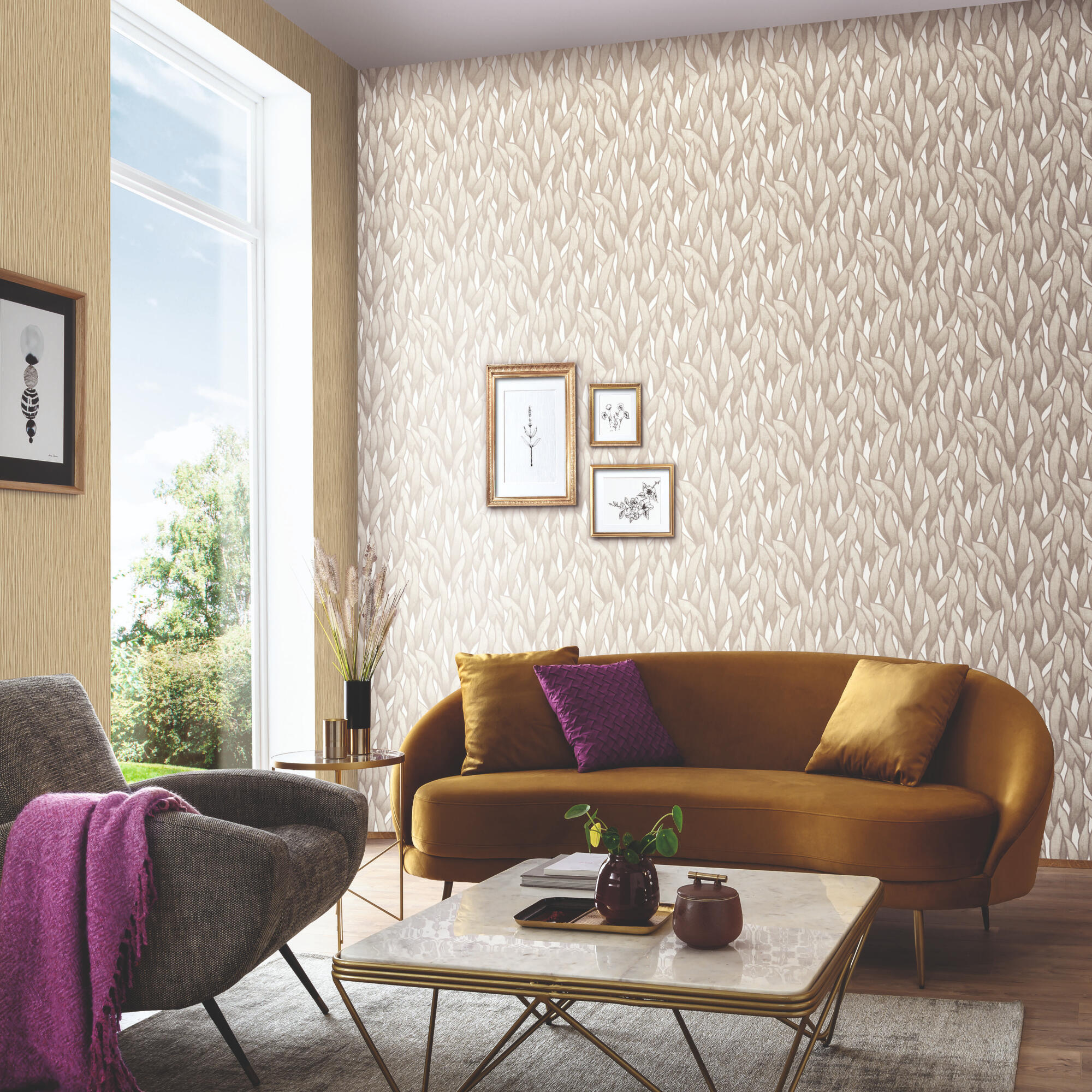 Papel pintado vinilo naturaleza hojas 8422 beige