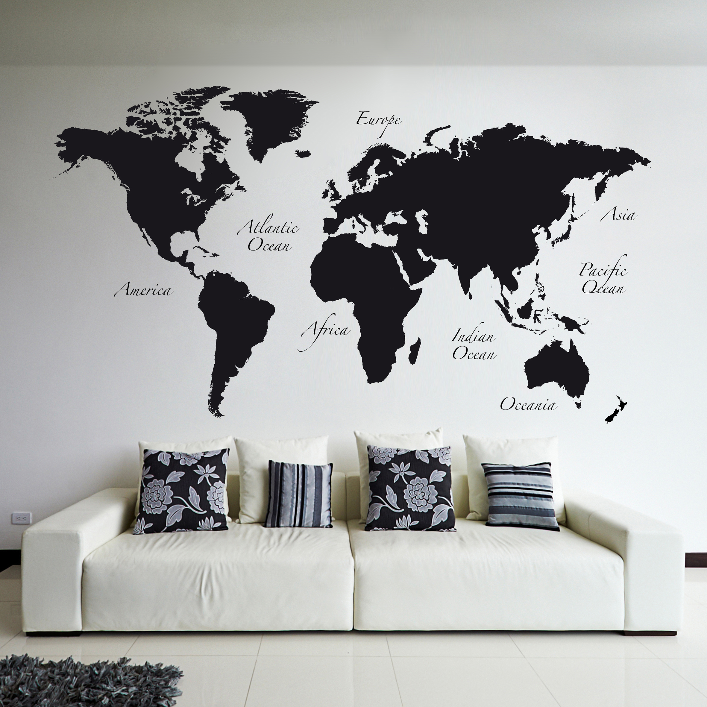Sticker decorativo mapamundi negro 10x2,8 m