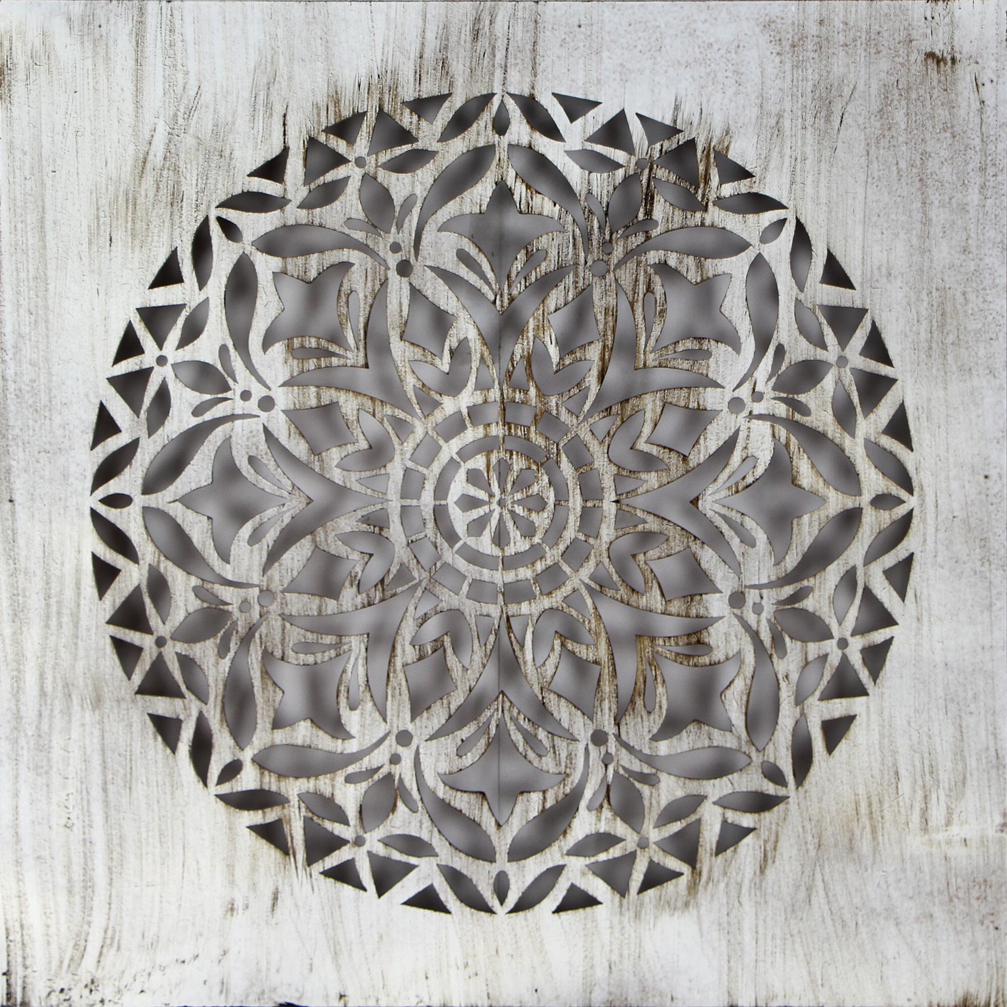 Objeto decorativo sin marco Geométrico cuadrada de 40 x 40 cm. MDF Mosaico blanco envejecido - 2