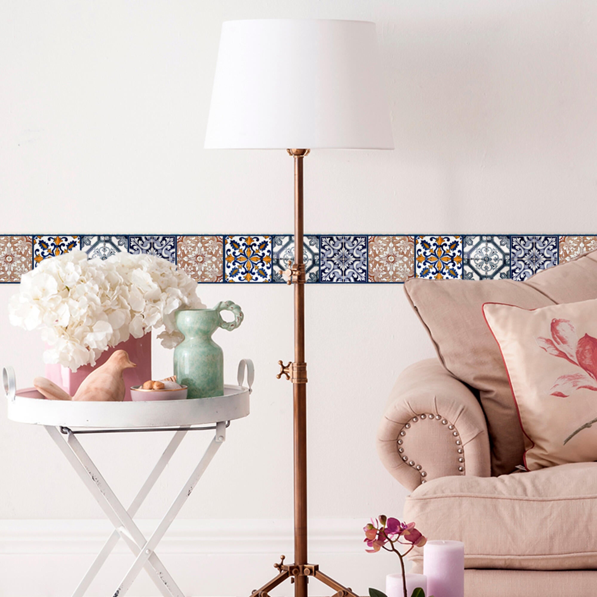 Cenefa adhesiva de papel imitación cerámica azulejos 5 m