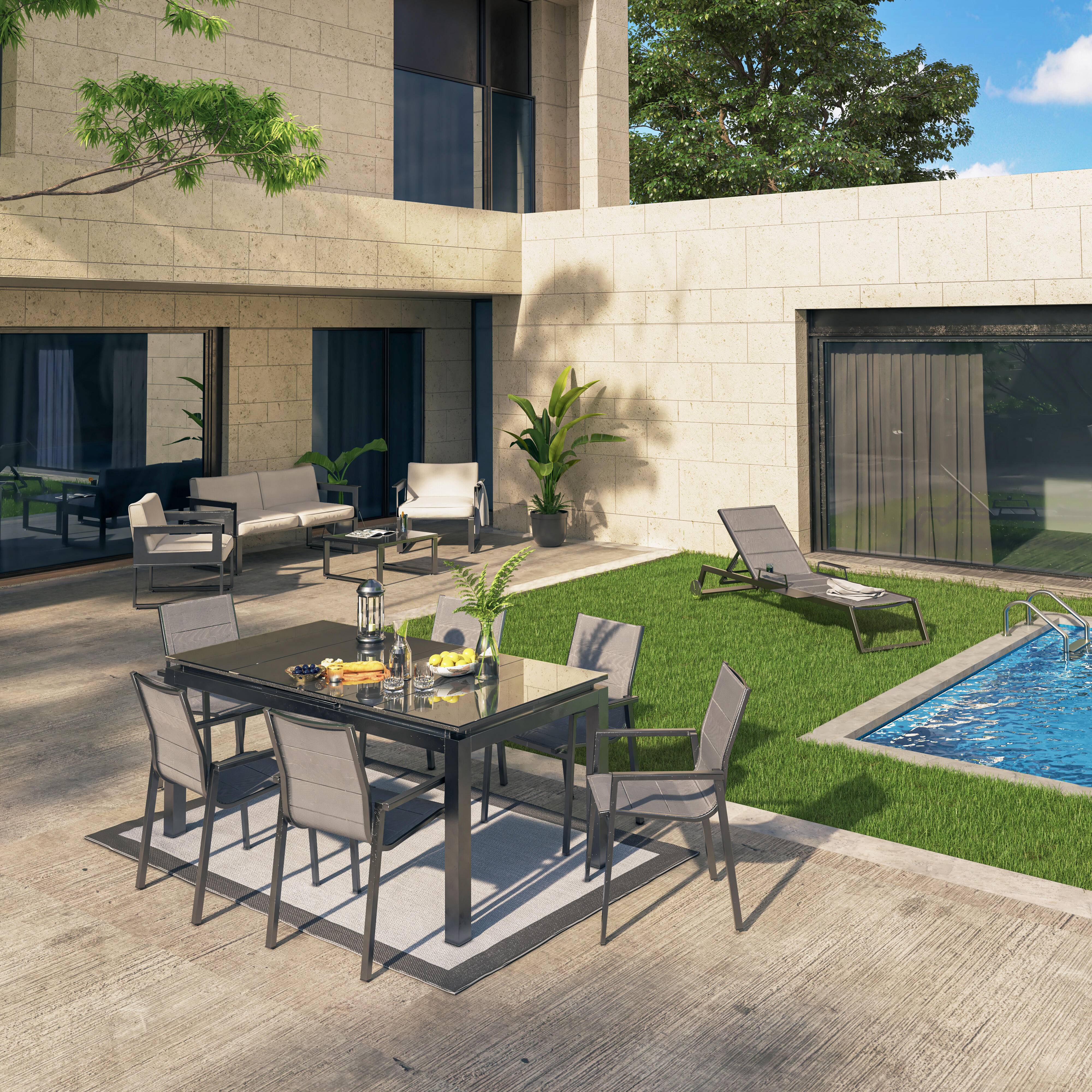 Conjunto jardim relax mesa e cadeira alumínio cinzento Odyssea Naterial - 23