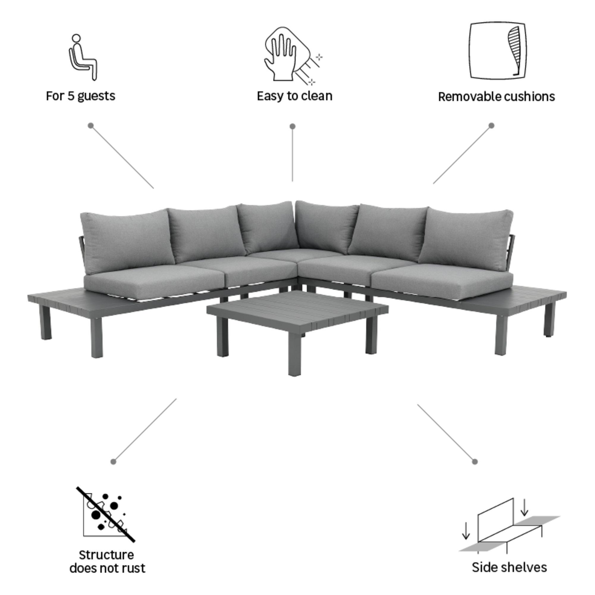 Set de porche de aluminio Naterial Subyra gris para 5 personas - 24
