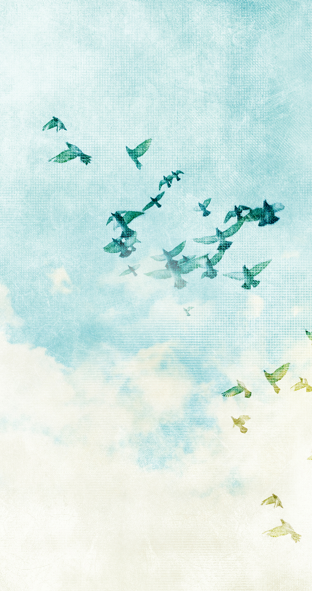 Mural adhesivo textil liso lavable animales Fliying Bird azul 132 x 260 cm MOTIF - 5