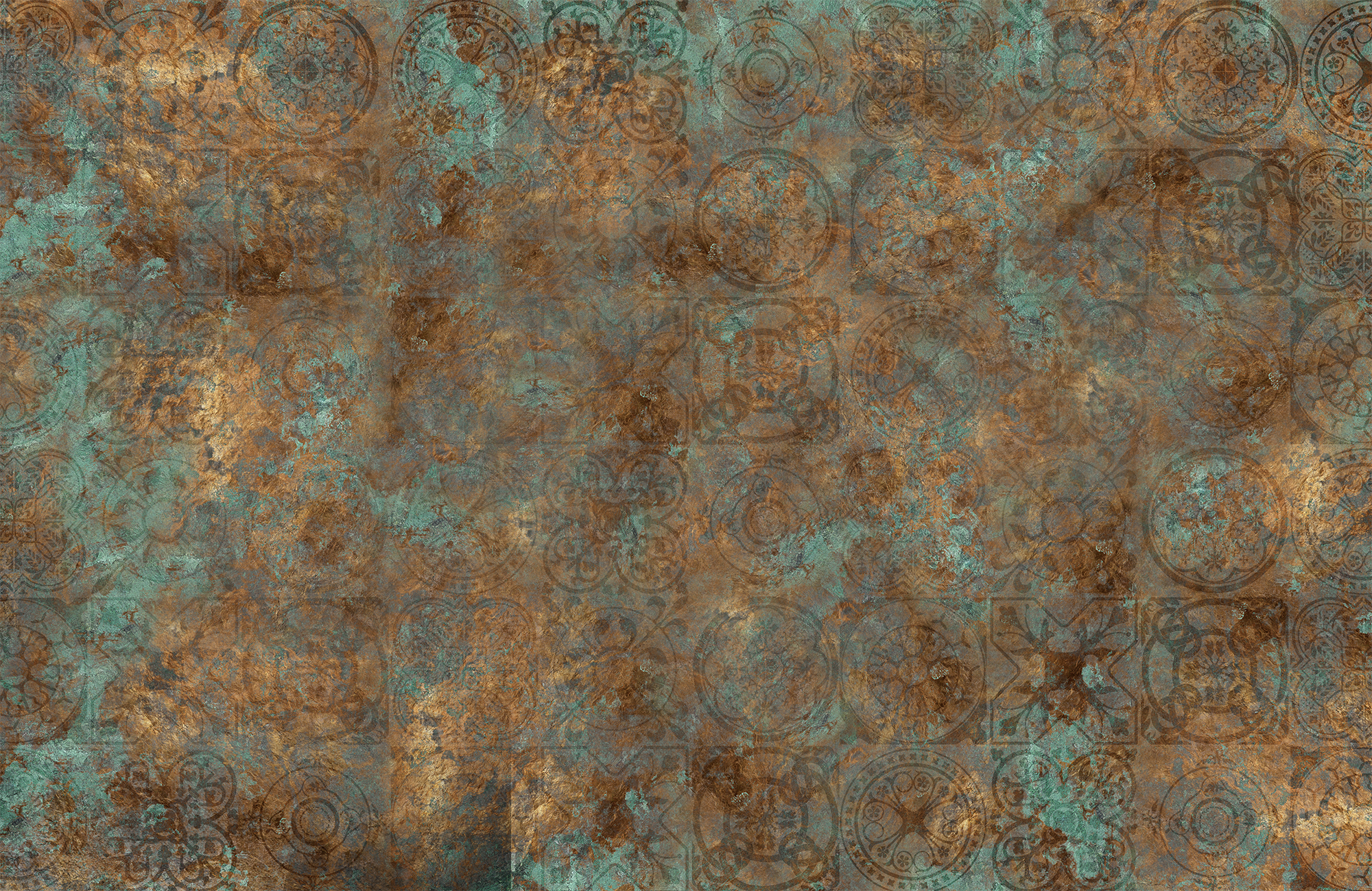 Mural textil geométrico acero corten azul de 385 x 260 cm motif