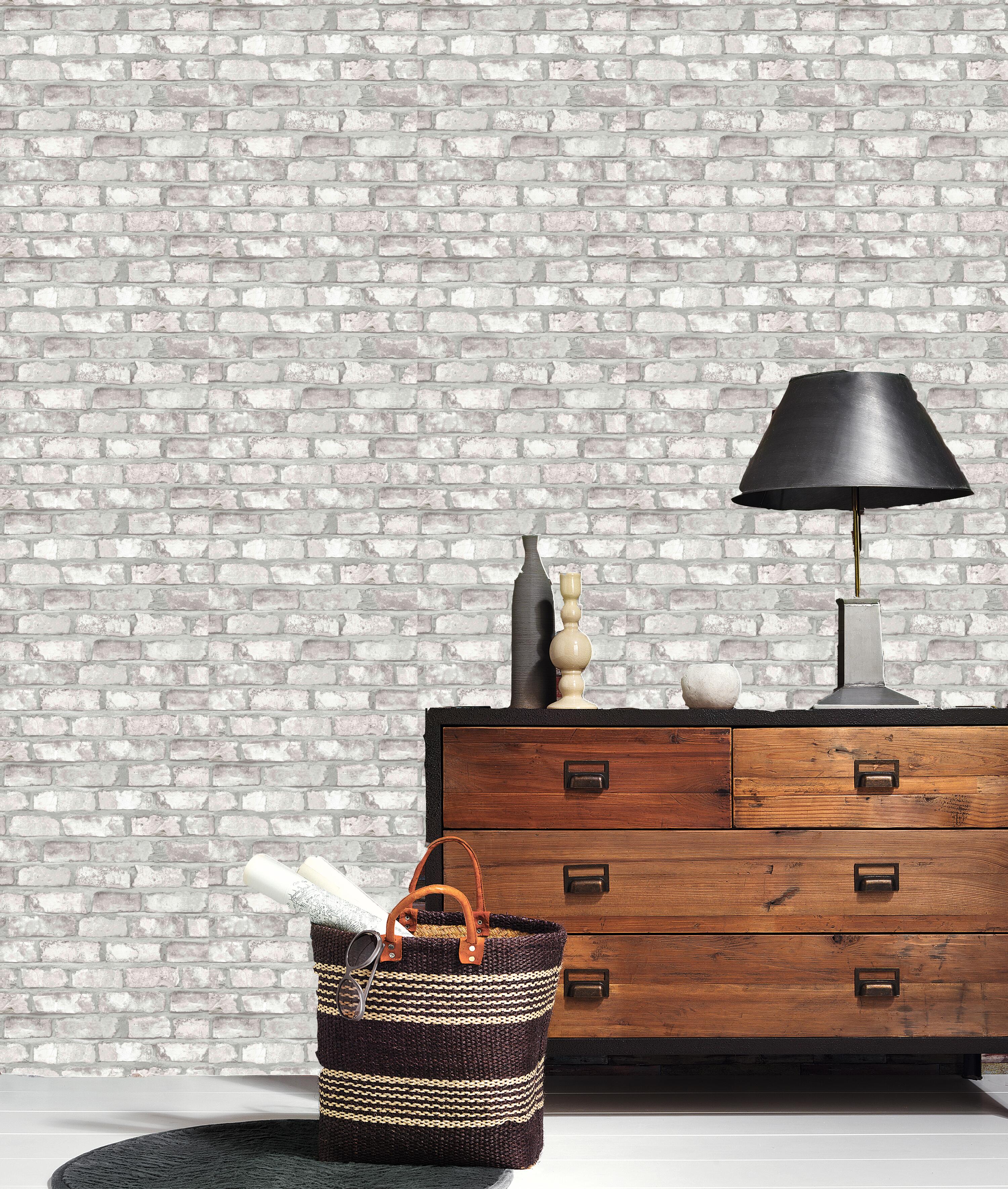 Papel pintado vinilo imitación material ladrillo gris inspire