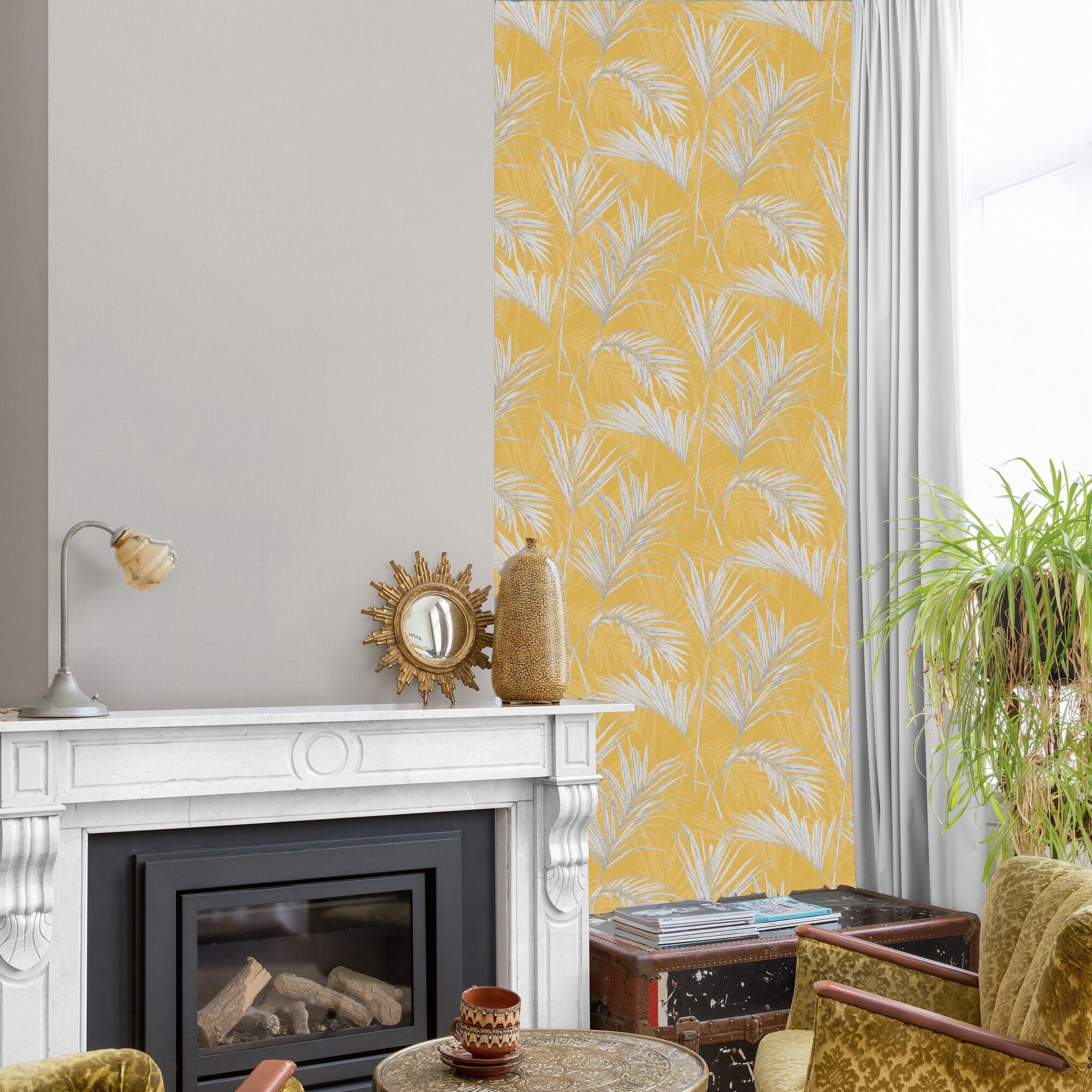 Papel pintado vinilo naturaleza palmera amarillo