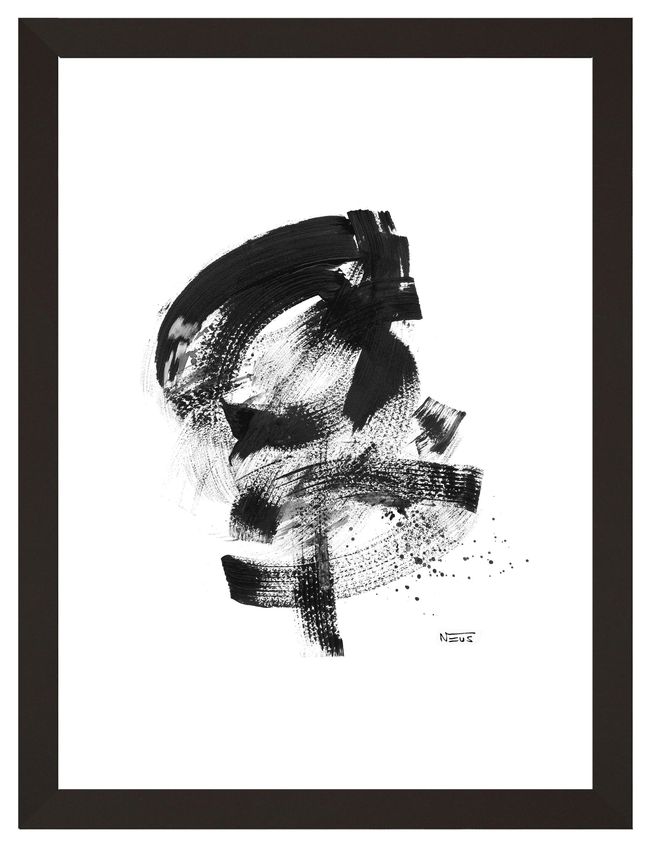 Cuadro pintura impresa enmarcada Abstracto rectangular de 30 x 40 cm. MDF Black 4 blanco y negro. Marco color Negro - 2