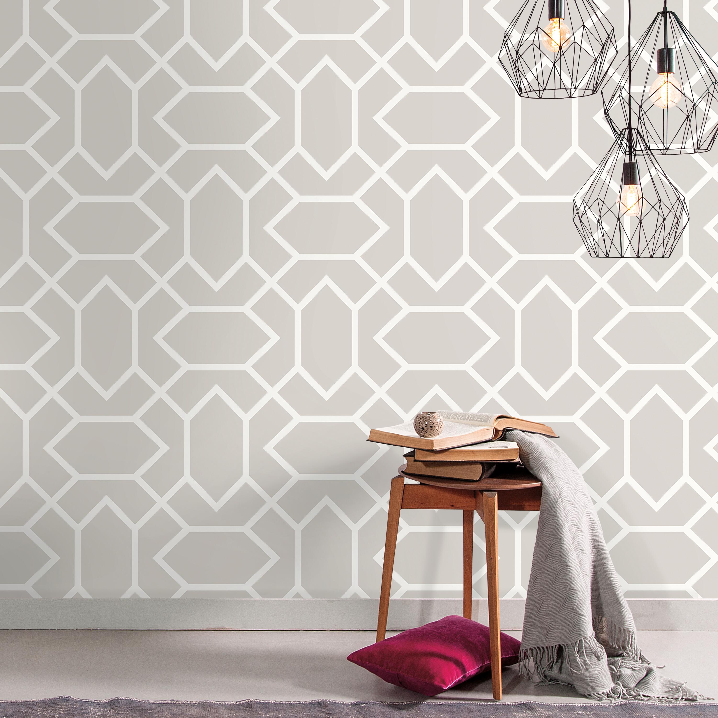 Papel pintado vinilo geométrico vintage claro gris
