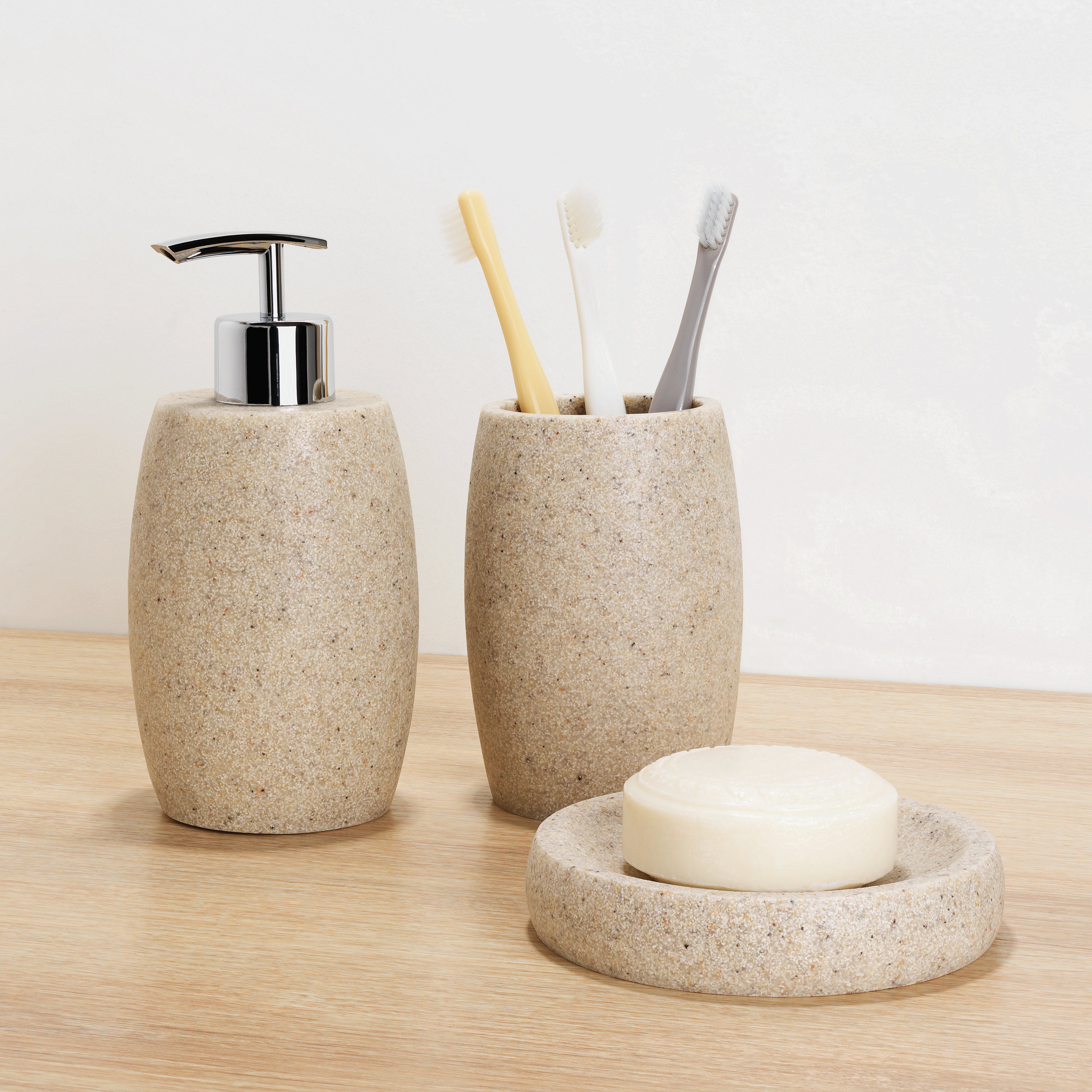 Dispenser sapone d'appoggio Sand beige in resina 0.38 l - 8