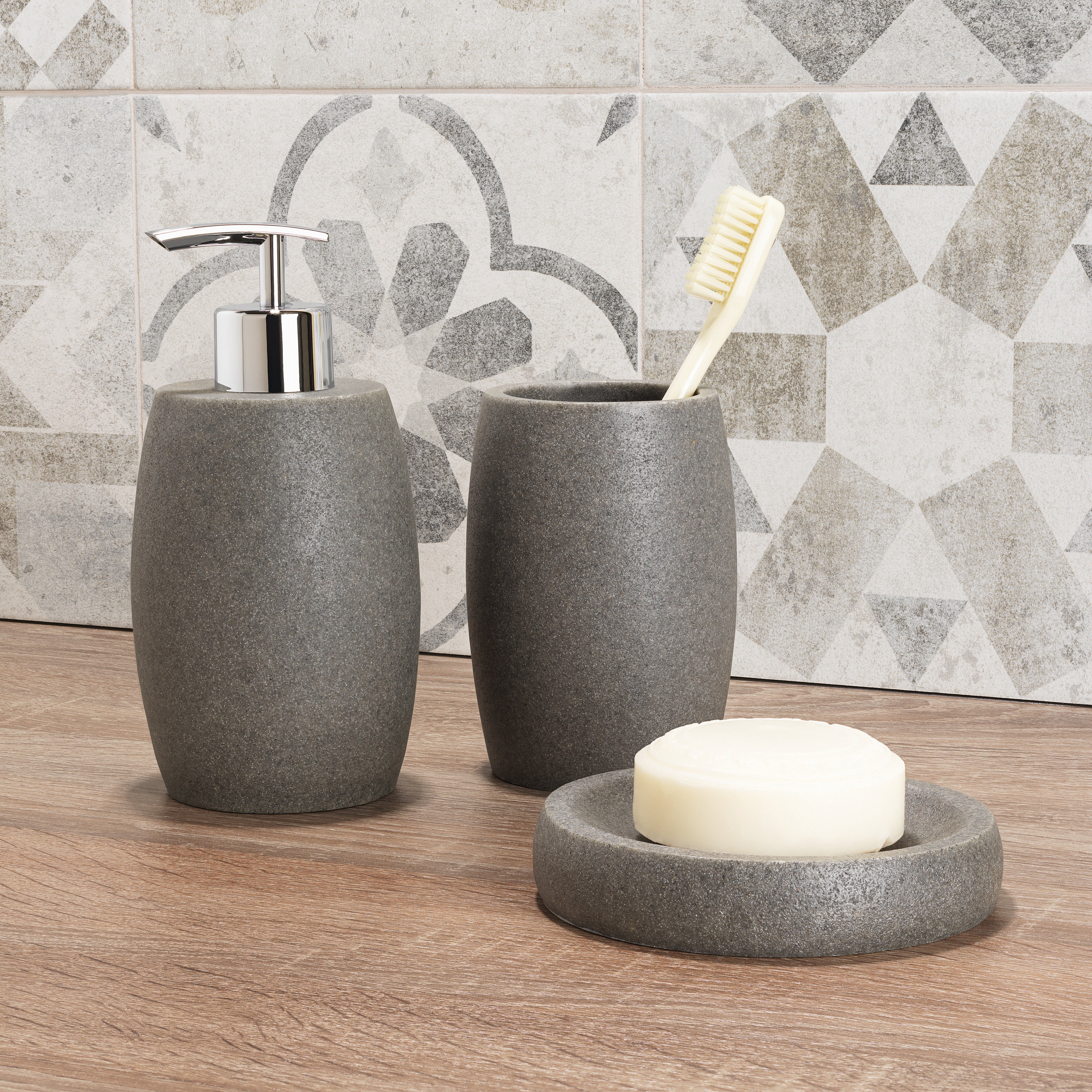 Dispenser sapone per bagno d'appoggio Sand grigio in resina 0.33 l - 8