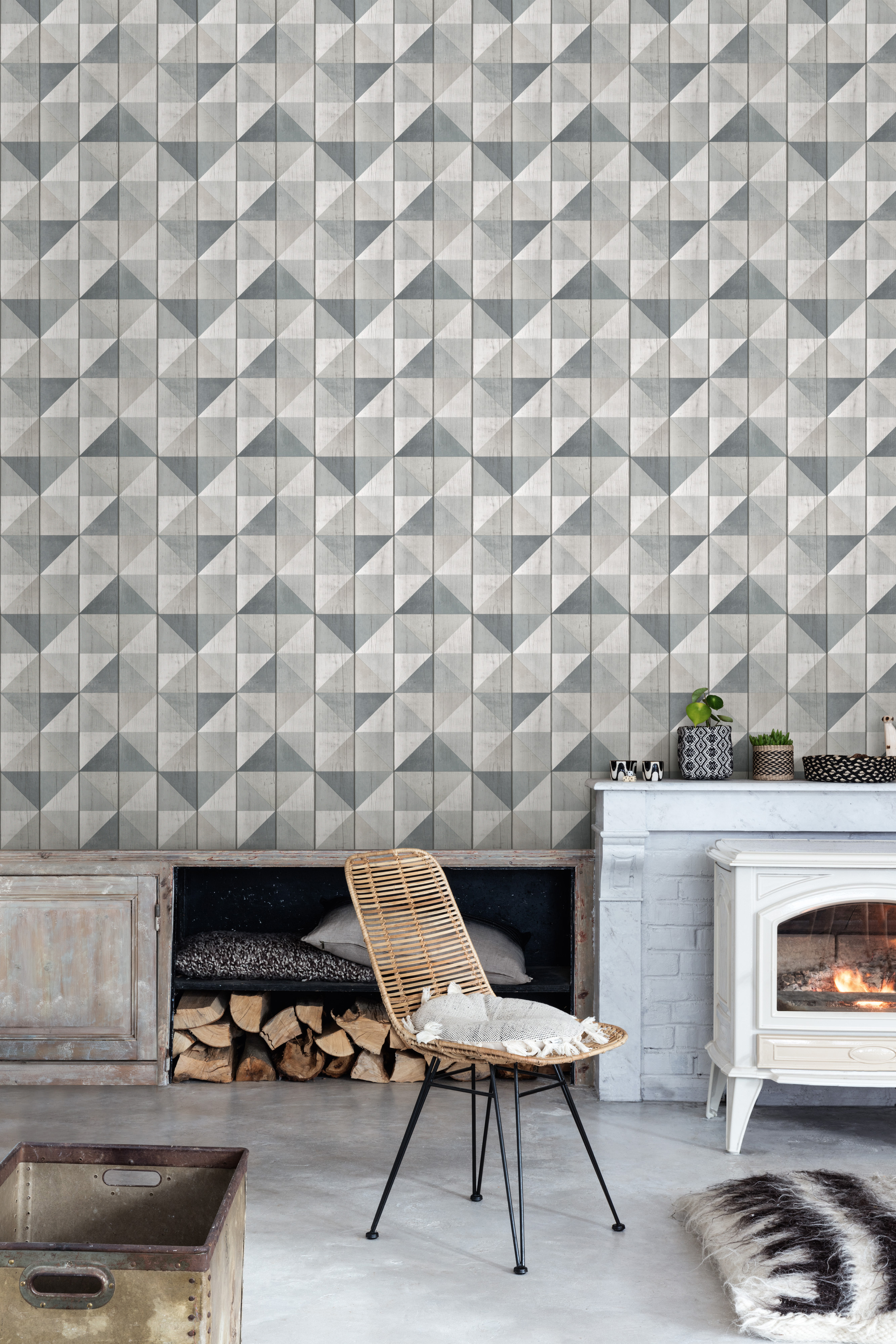 Papel pintado vinilo geométrico madera 2217 gris