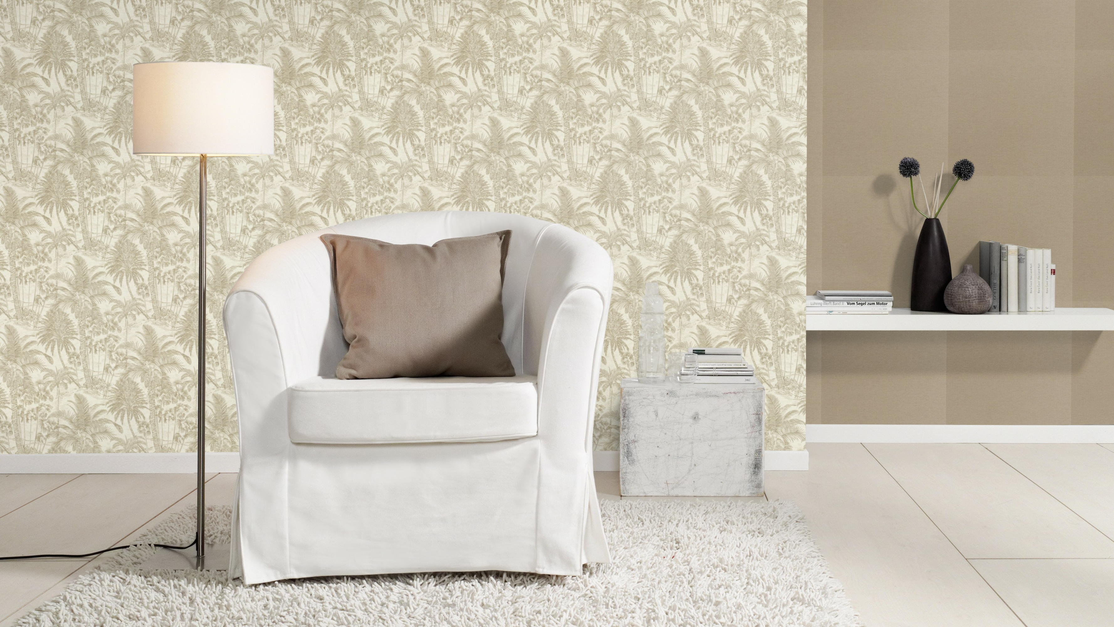 Papel pintado Vinilo Animales blanco y dorado Jungla RASCH. De 53cm x 10.05m. Lavable. Apto para cocinas o baños. Método de pegado: aplicación cola en pared - 13
