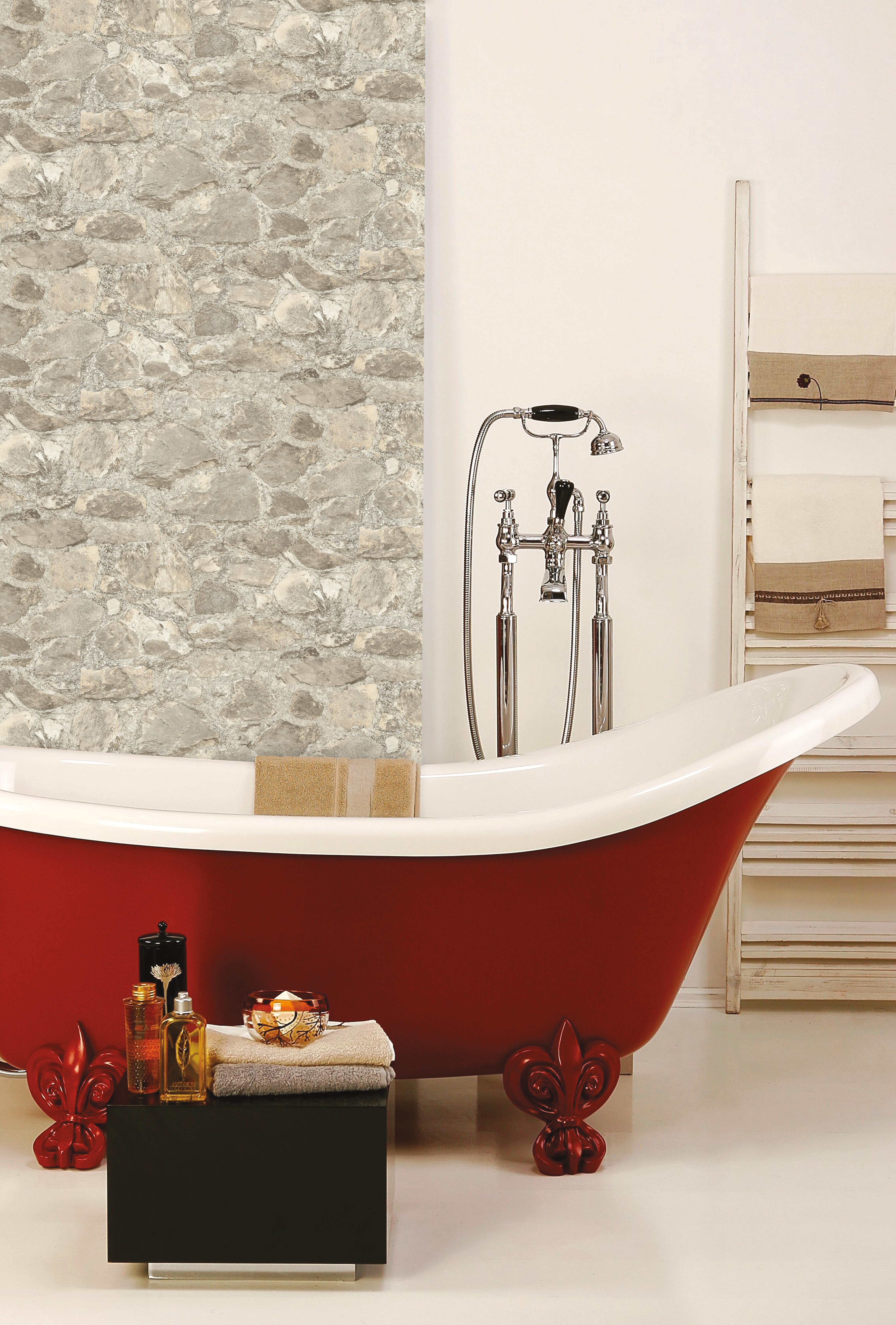 Papel pintado vinilo adhesivo imitación material piedra rústica gris 52cmx5m lavable