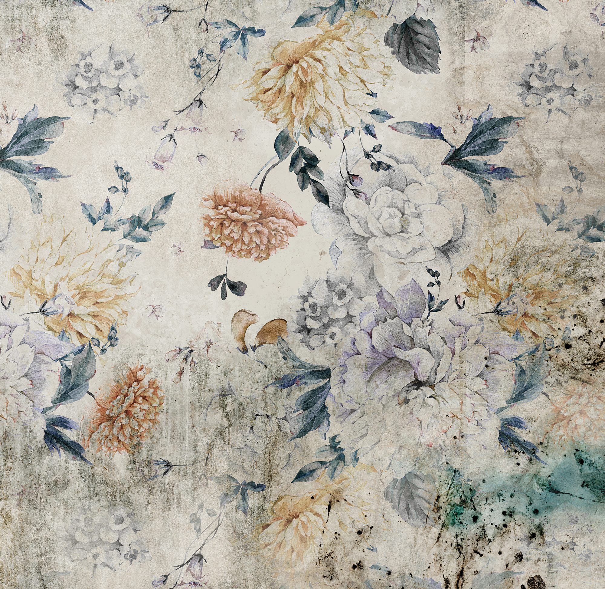 Mural adhesivo textil liso lavable naturaleza Floral Blosson multicolor 257 x 250 cm MOTIF - 5