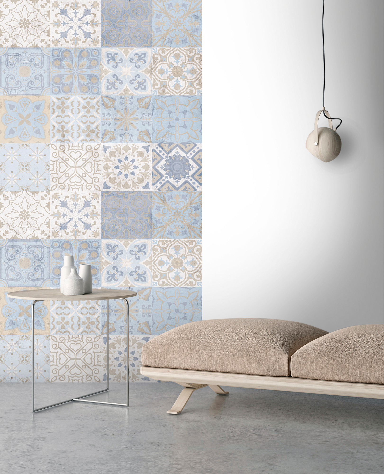 Mural textil geométrico hidráulico azul azul de 132 x 260 cm motif