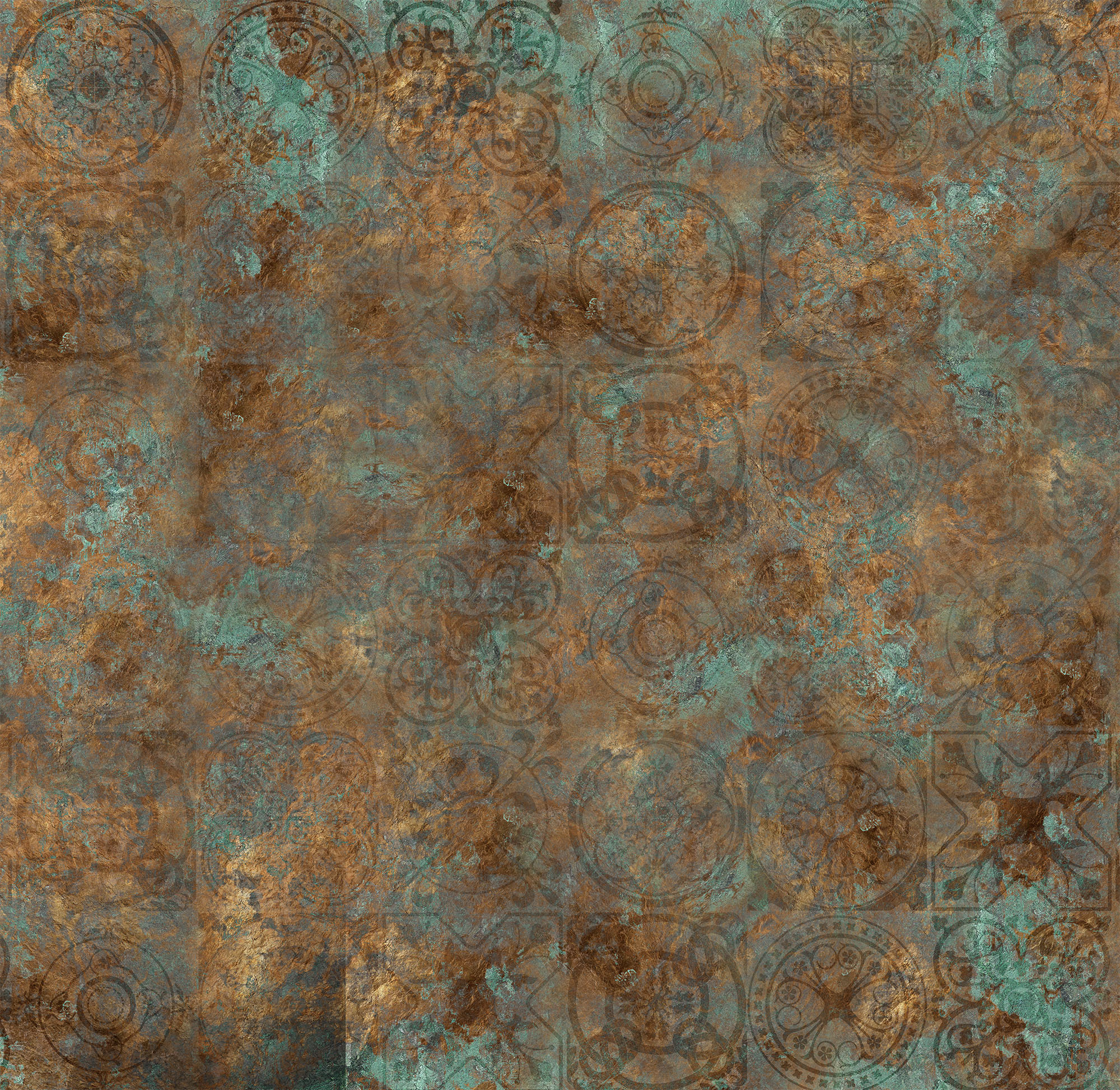 Mural textil geométrico acero corten azul de 257 x 260 cm motif