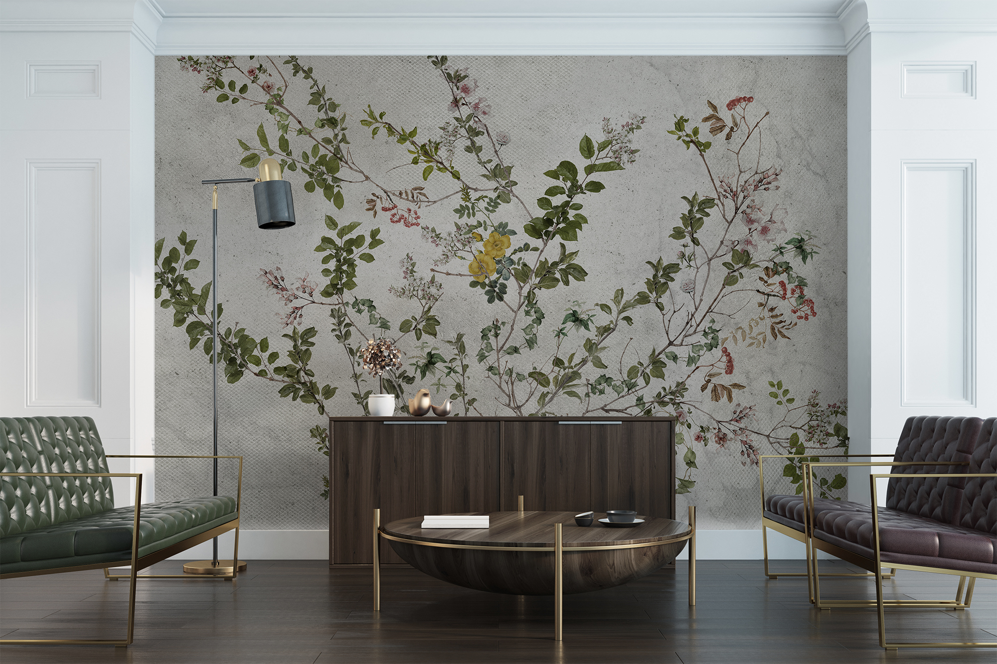 Mural textil abstracto botánico beige de 132 x 260 cm motif