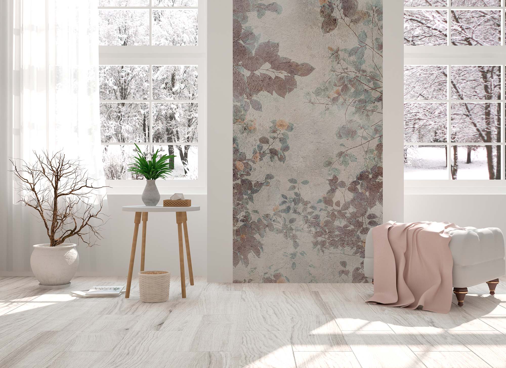 Mural adhesivo textil liso lavable naturaleza Hojas verde 132 x 260 cm MOTIF - 10