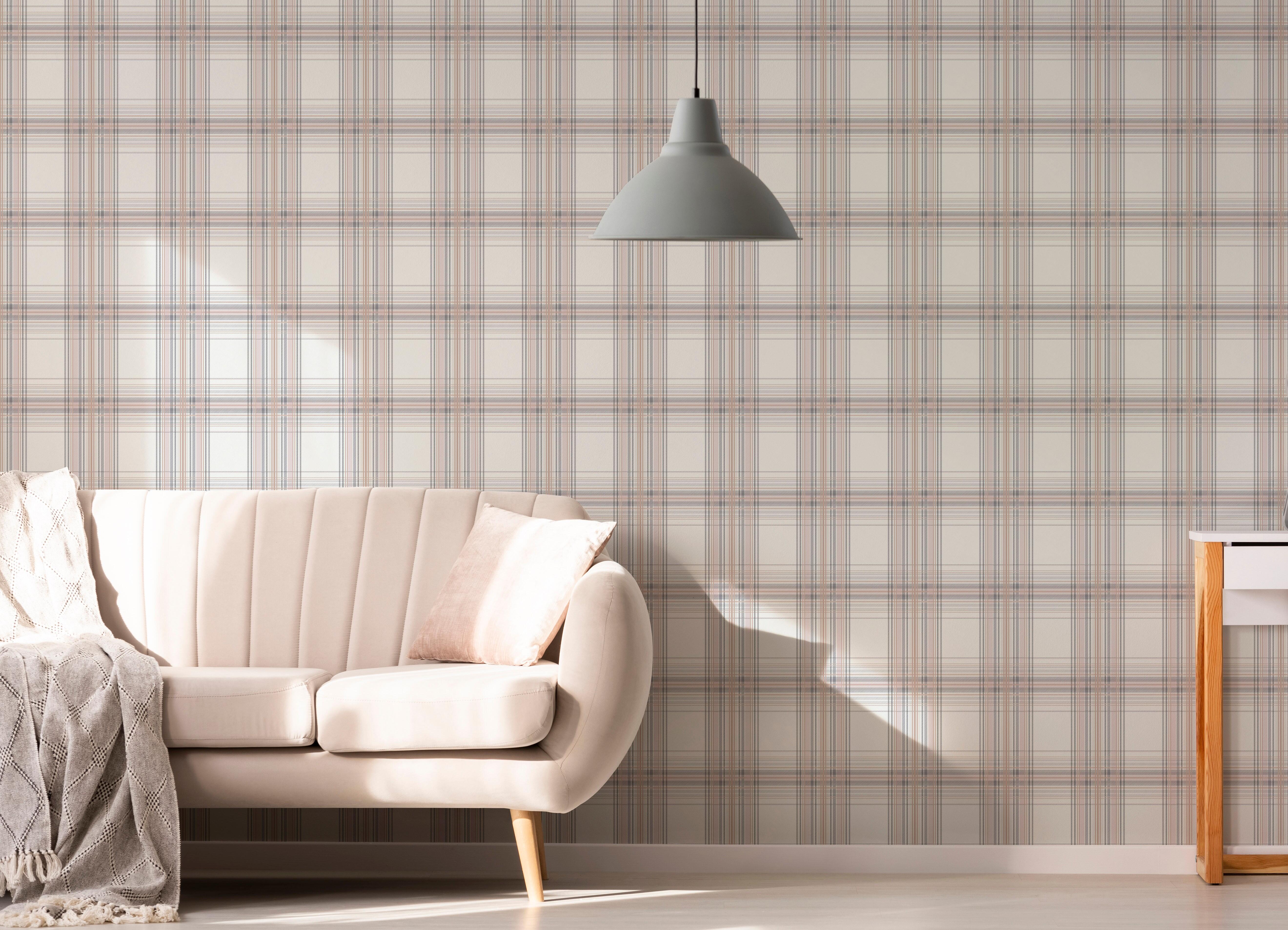 Papel pintado vinilo aplicación cola en pared Geométrico beige GRAHAM