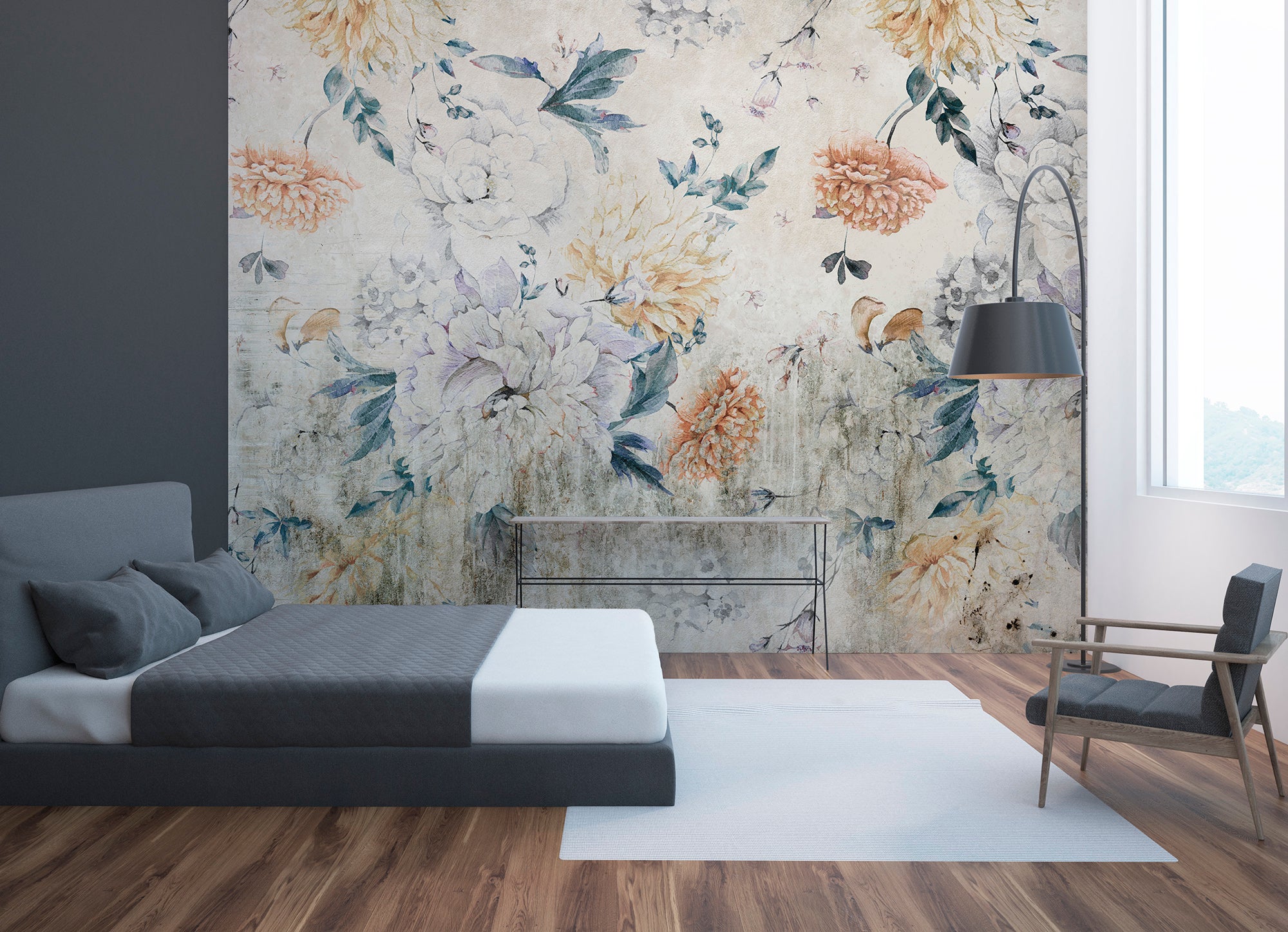 Mural textil abstracto floral blosson multicolor de 132 x 260 cm motif