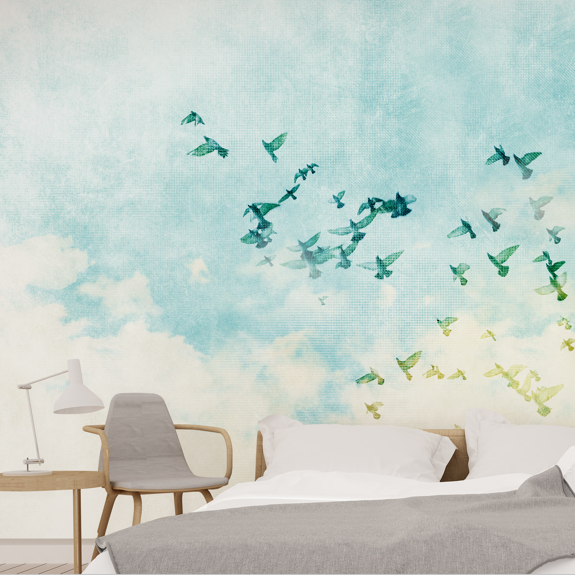 Mural textil animales flying bird azul de 193 x 260 cm motif