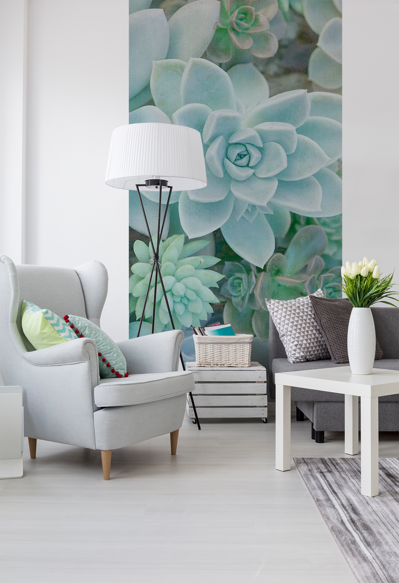 Mural adhesivo textil liso lavable naturaleza succulent azul 132 x 260 cm motif