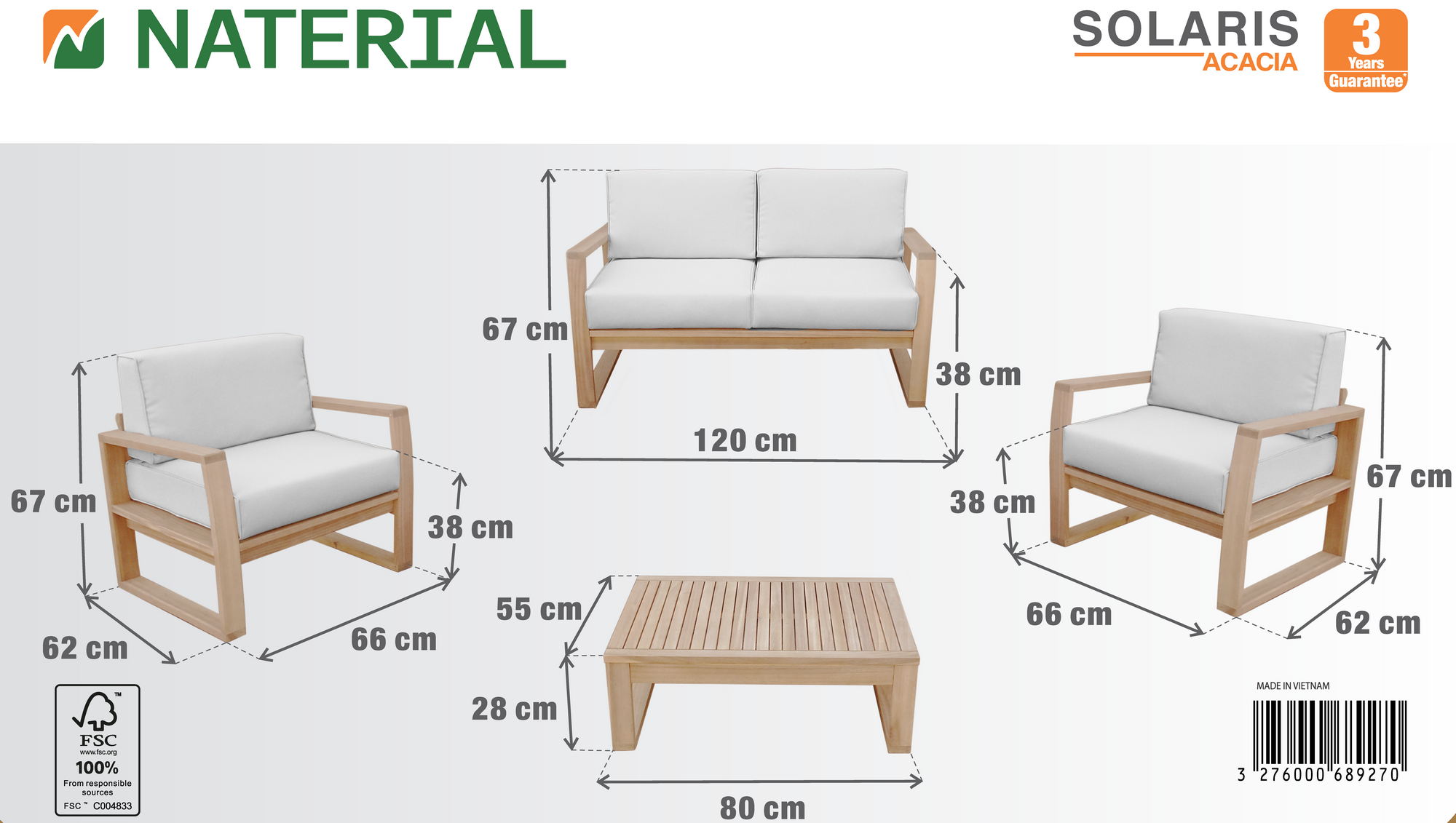 Conjunto jardim relax sofá e mesa Acácia Solaris Naterial - 11
