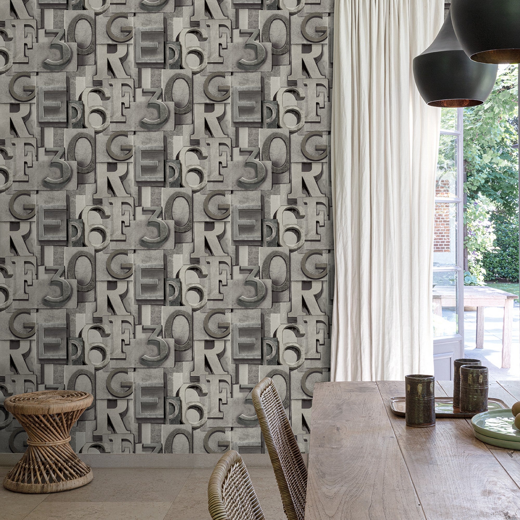 Papel pintado vinilo texto gris