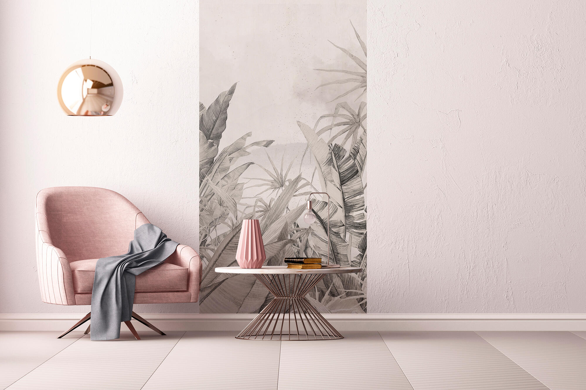 Mural adhesivo textil liso lavable naturaleza Jungla Colonial gris 321 x 250 cm MOTIF - 12