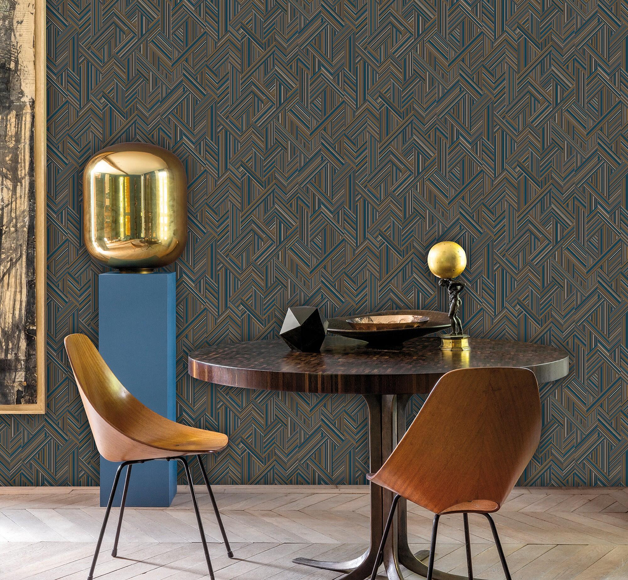 Papel pintado vinilo geométrico azul