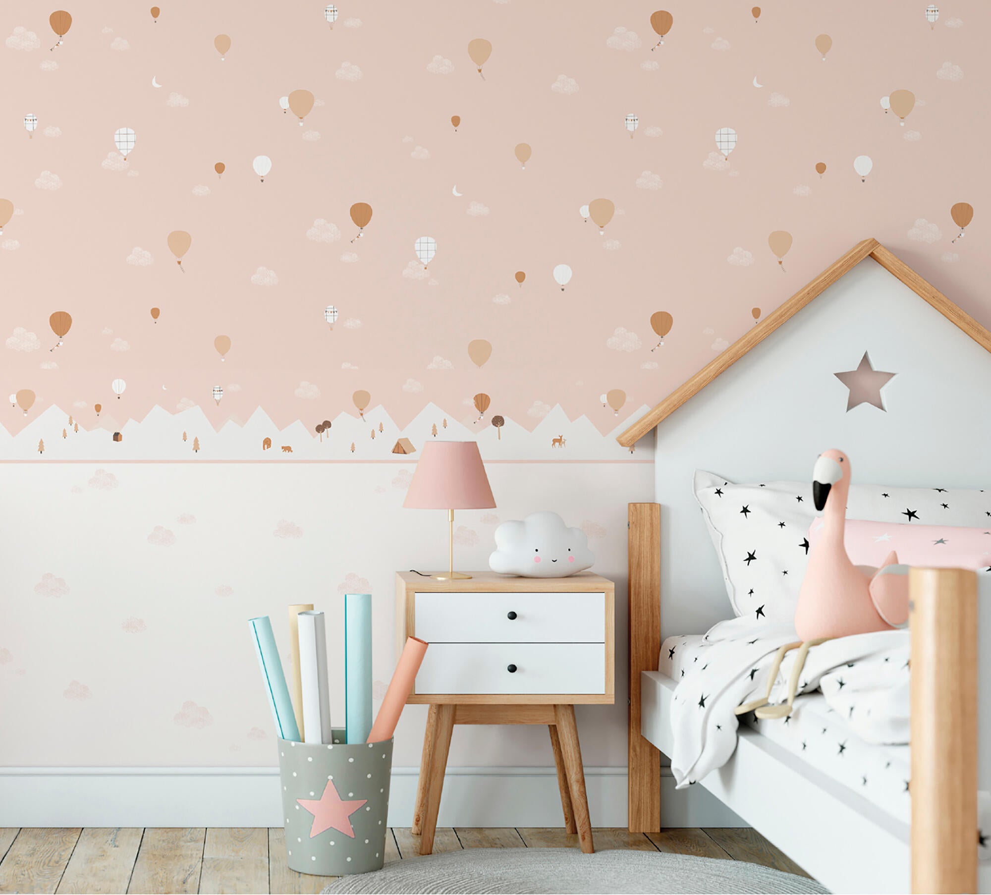 Papel pintado no tejido infantil 7001-3 globos rosa