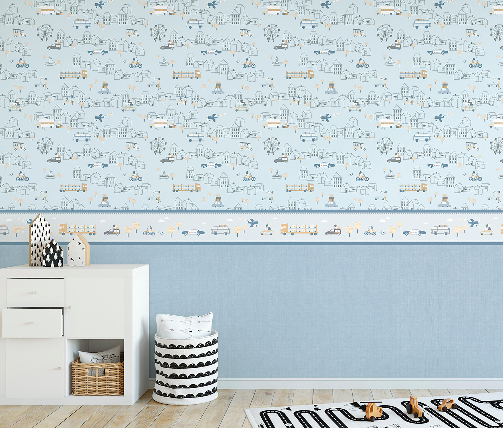 Papel pintado no tejido infantil 7010-4 esterilla azul