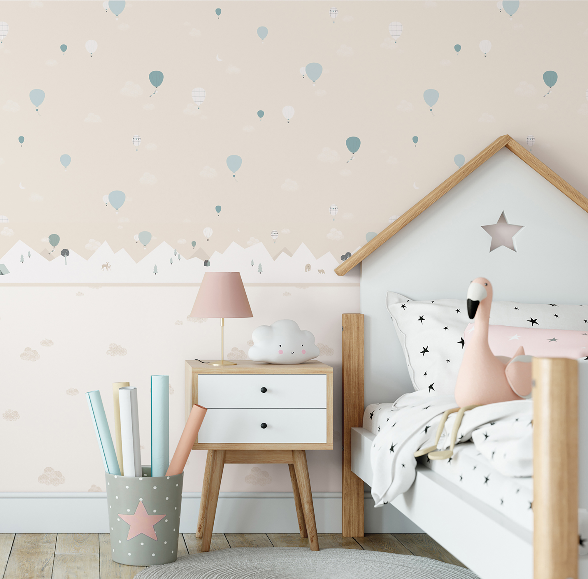 Cenefa adhesiva aspecto texturizado infantil 7501-2 montgolfieres beige
