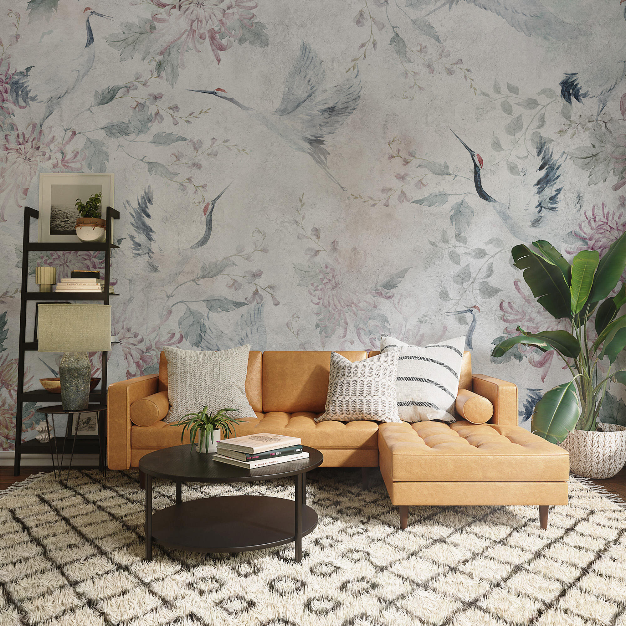 Mural adhesivo textil liso lavable animales Garzas Japonesas multicolor 193 x 260 cm MOTIF - 2