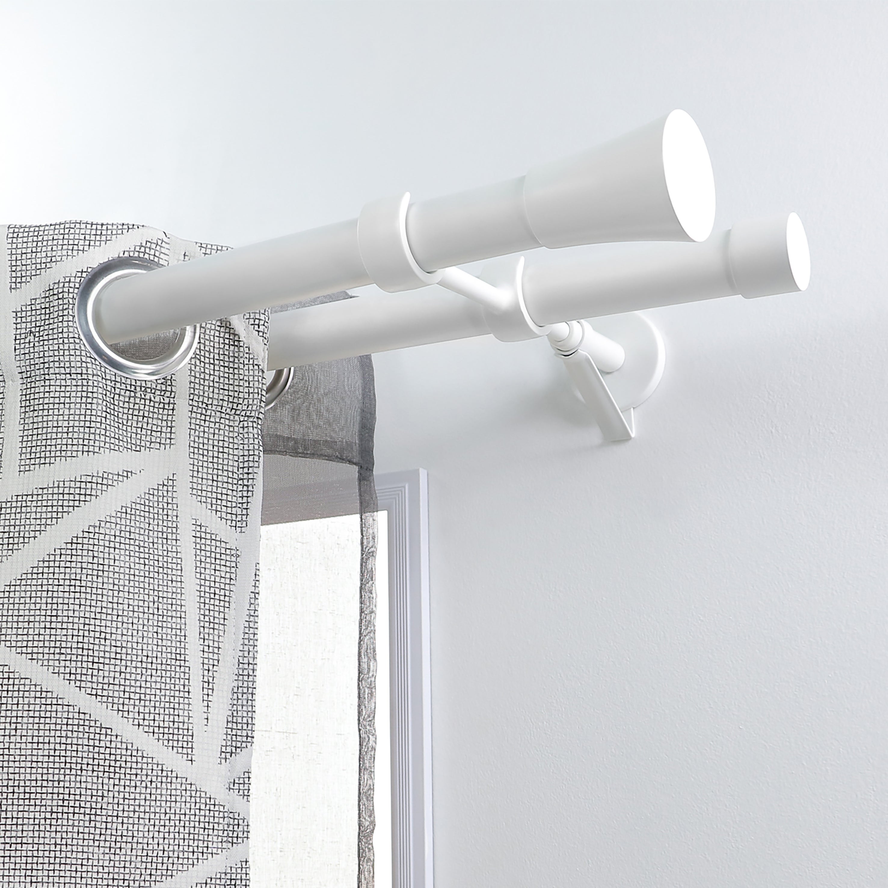 1 Soporte extensible pared para 2 barras diámetro 28 mm Design MOBOIS acero blanco mate pintado extensible 21.5-25 cm - 2