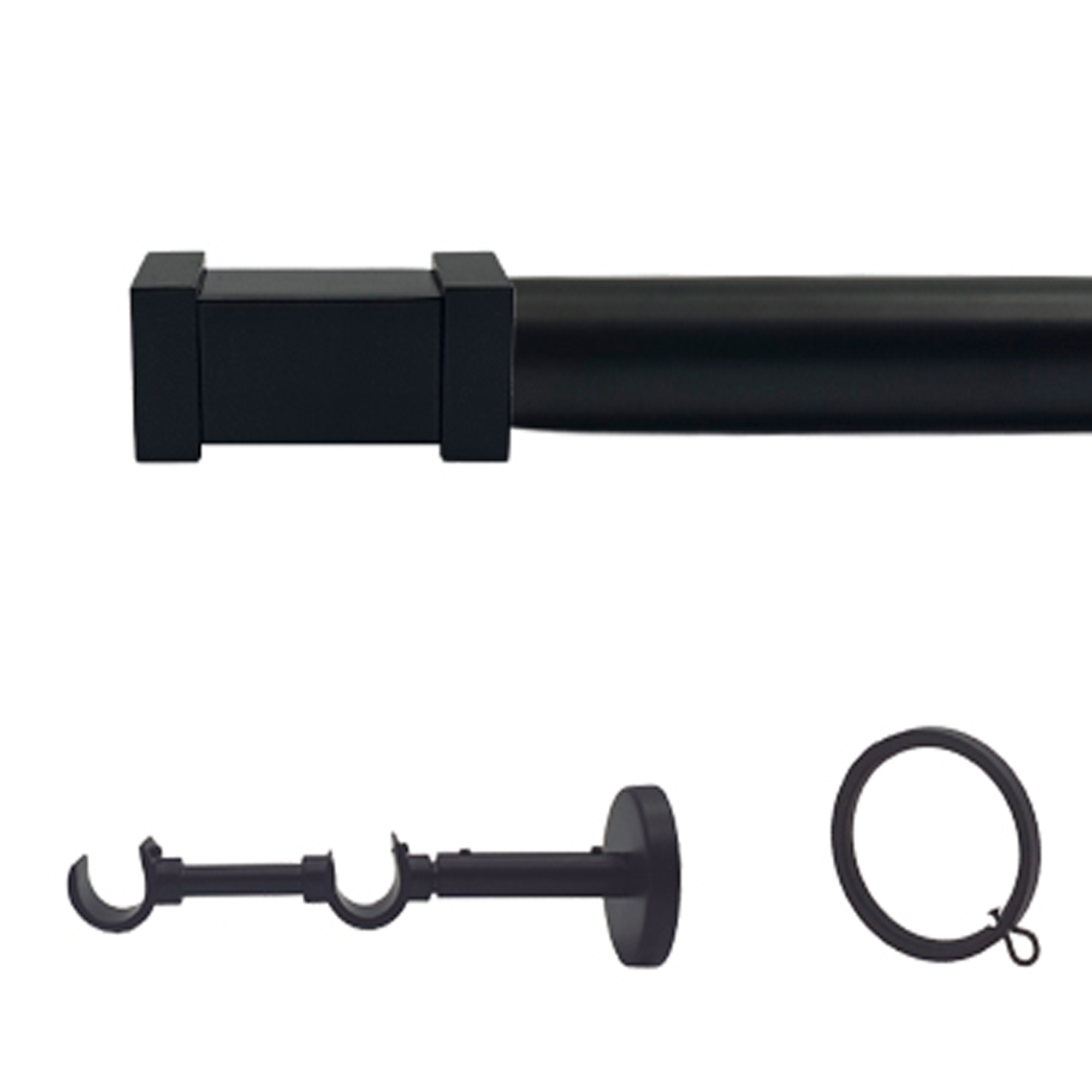 Kit barra de cortina anillas fi soporte doble frente d 30 mm 150 cm negro mate