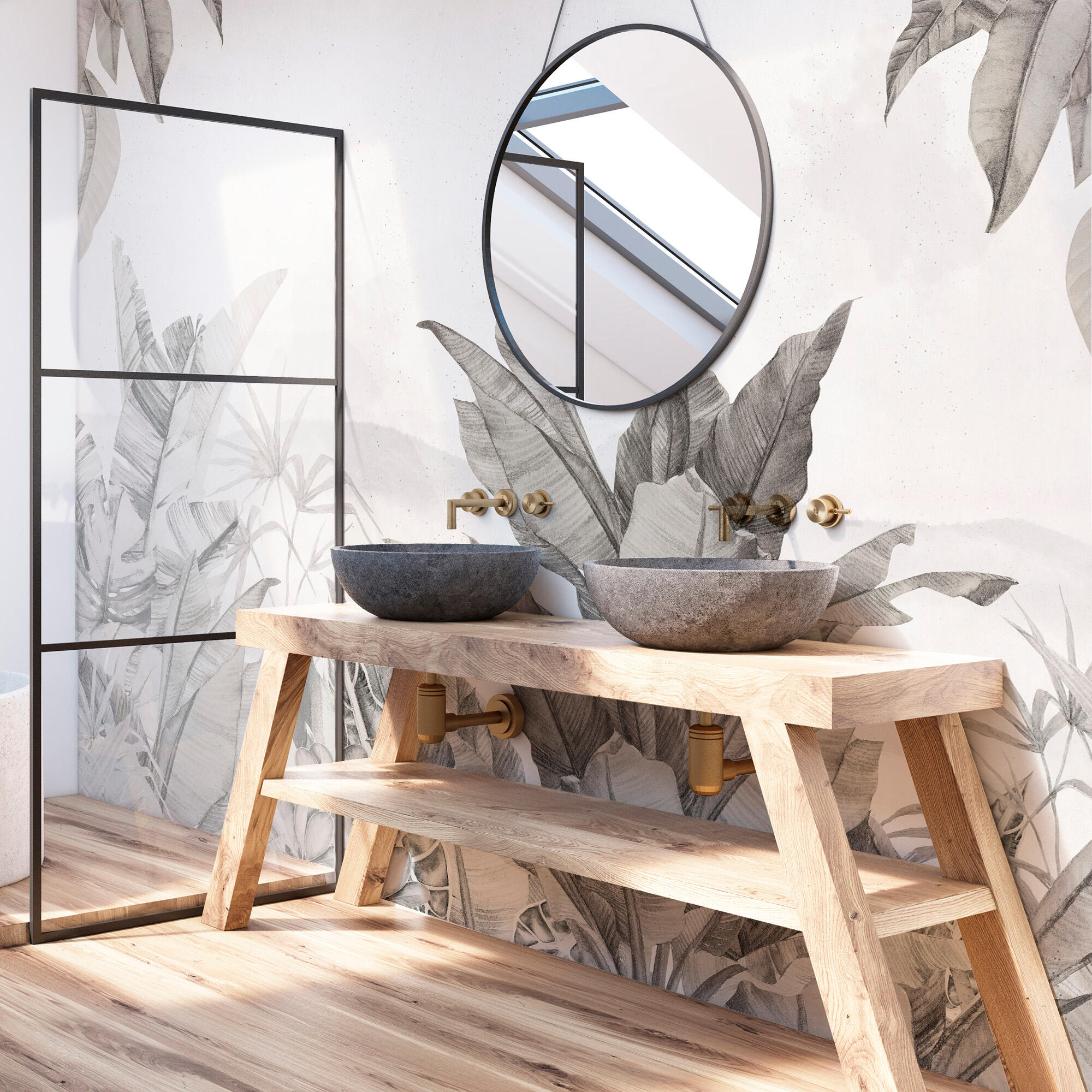 Mural adhesivo textil liso lavable naturaleza Jungla Colonial gris 321 x 250 cm MOTIF - 11