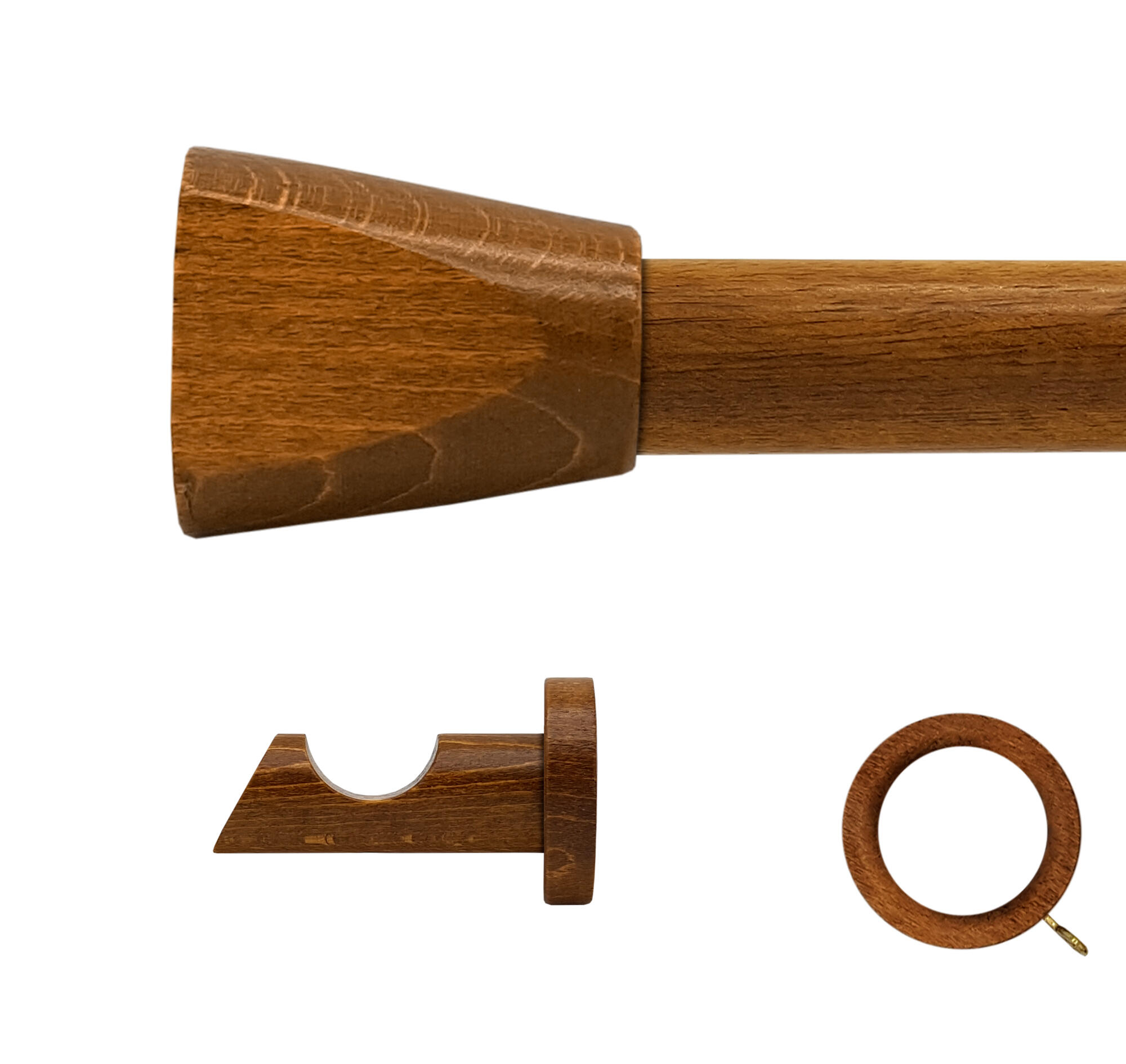 Kit barra madera ø 20mm meta roble 200cm c/anillas pared