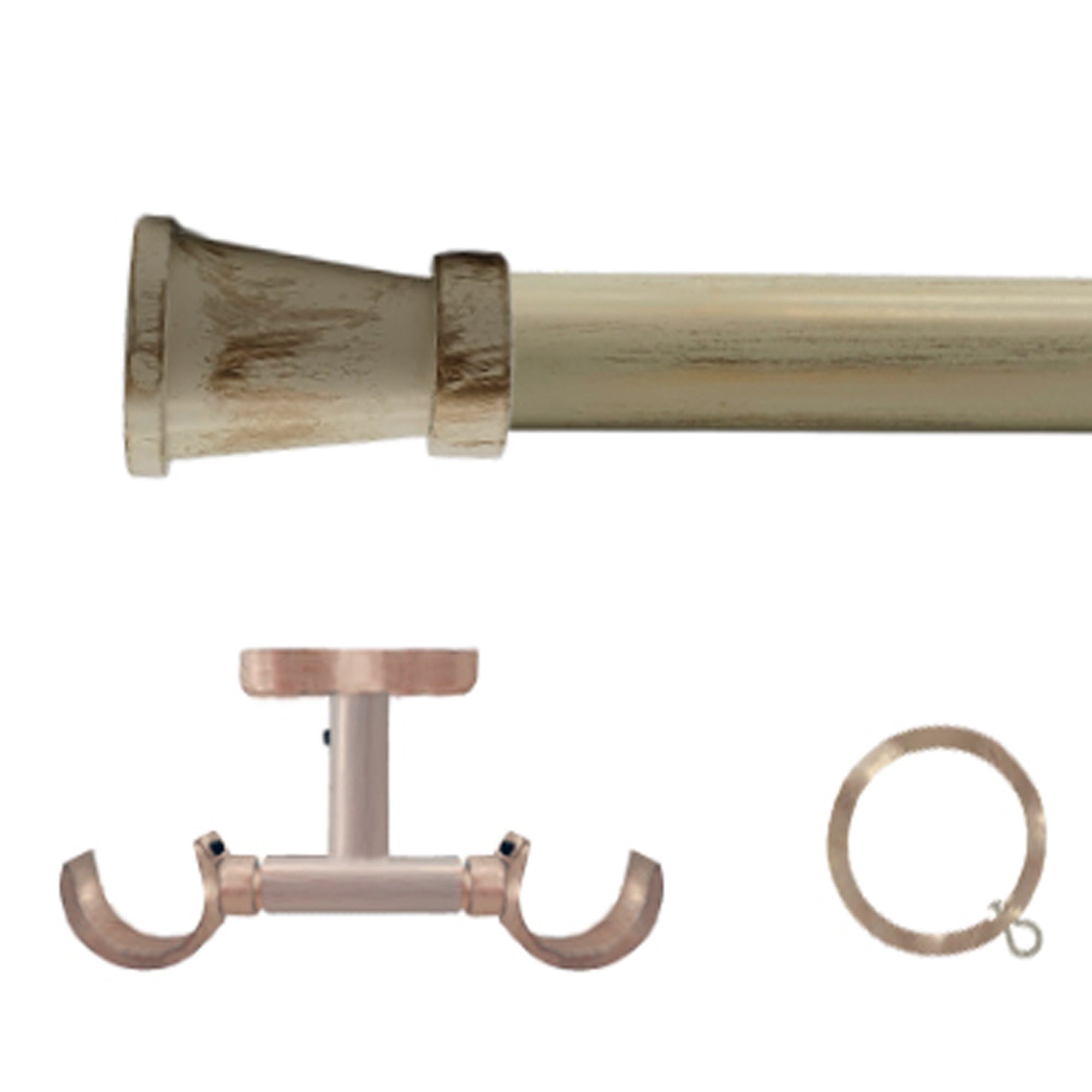 Kit barra de cortina anillas mena doble techo d20mm 250 cm en hierro marfil oro