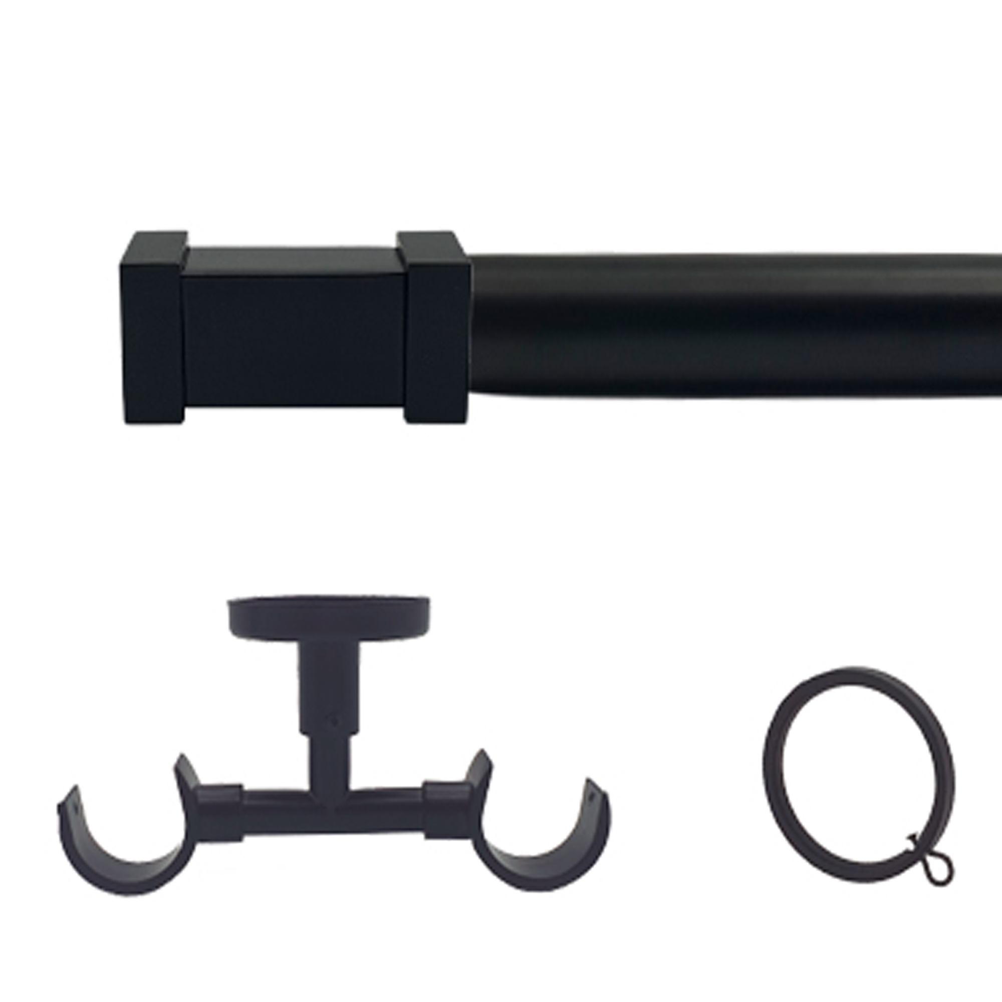 Kit barra de cortina anillas filo soporte doble techo d 30 mm 200 cm negro mate