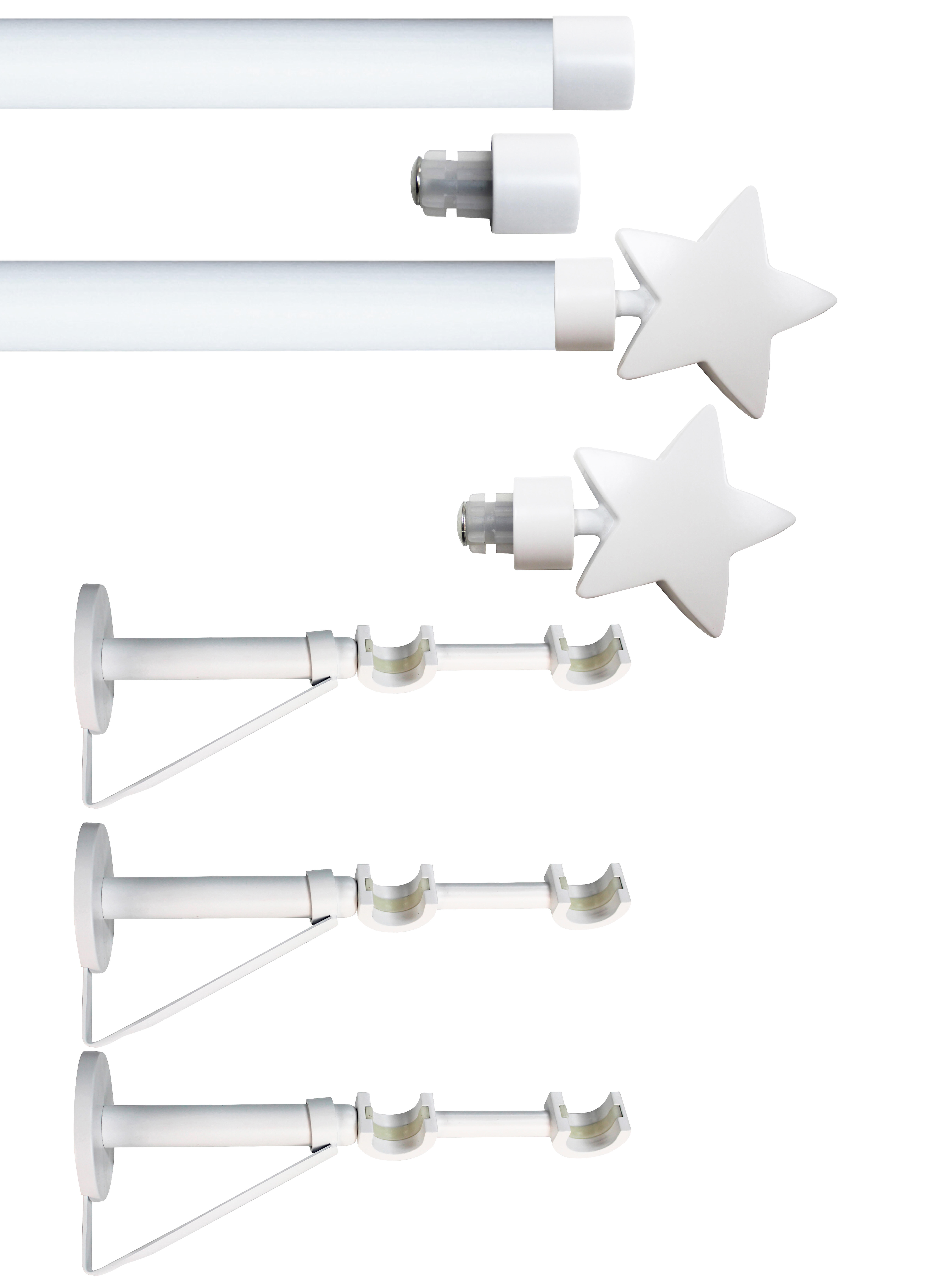 Set 2 barras de metal diámetro 20mm blanco a pared 2.5m inspire estrella