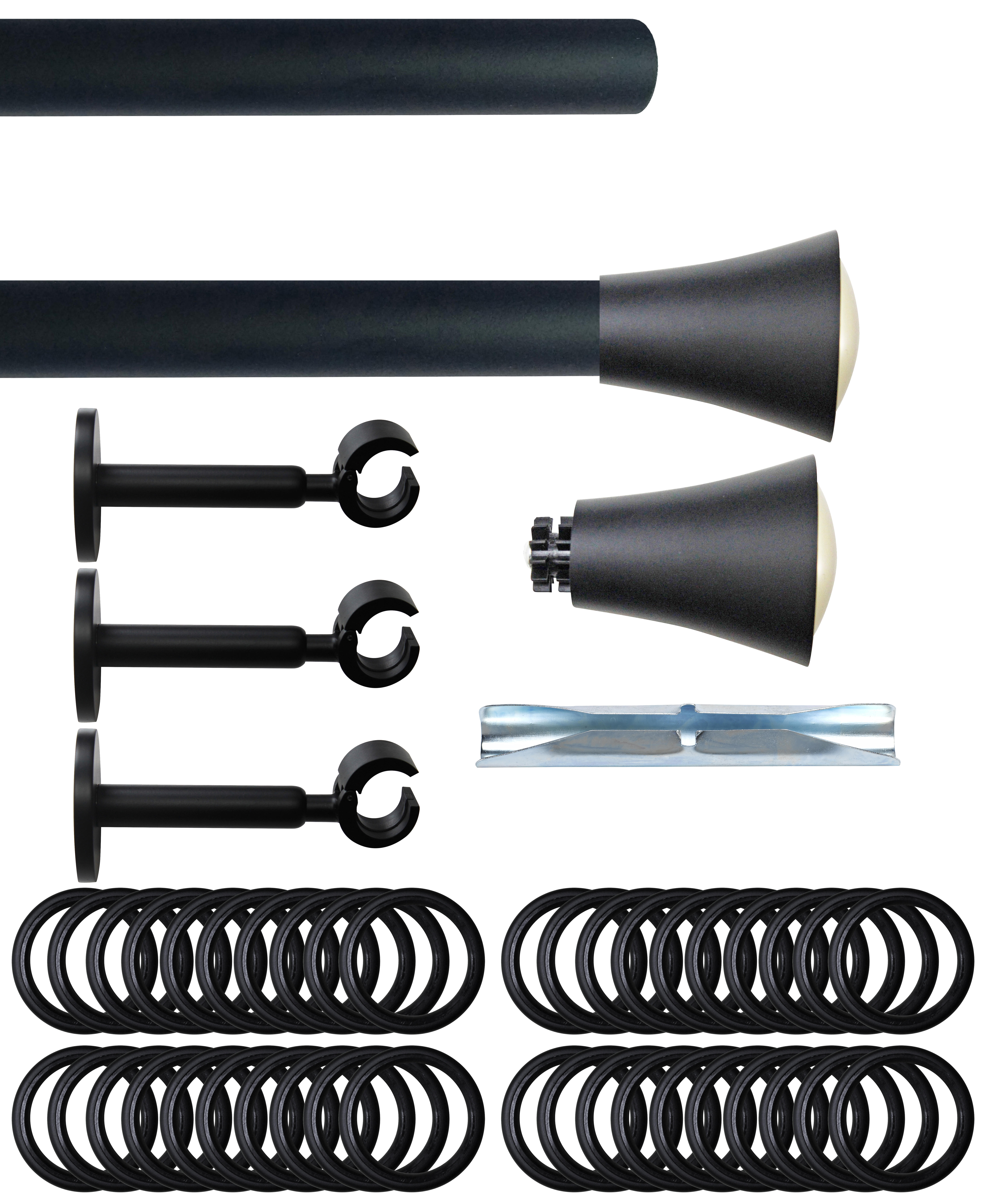 Set barra de metal diámetro 28mm negro a pared 4m inspire con anillas bicolor