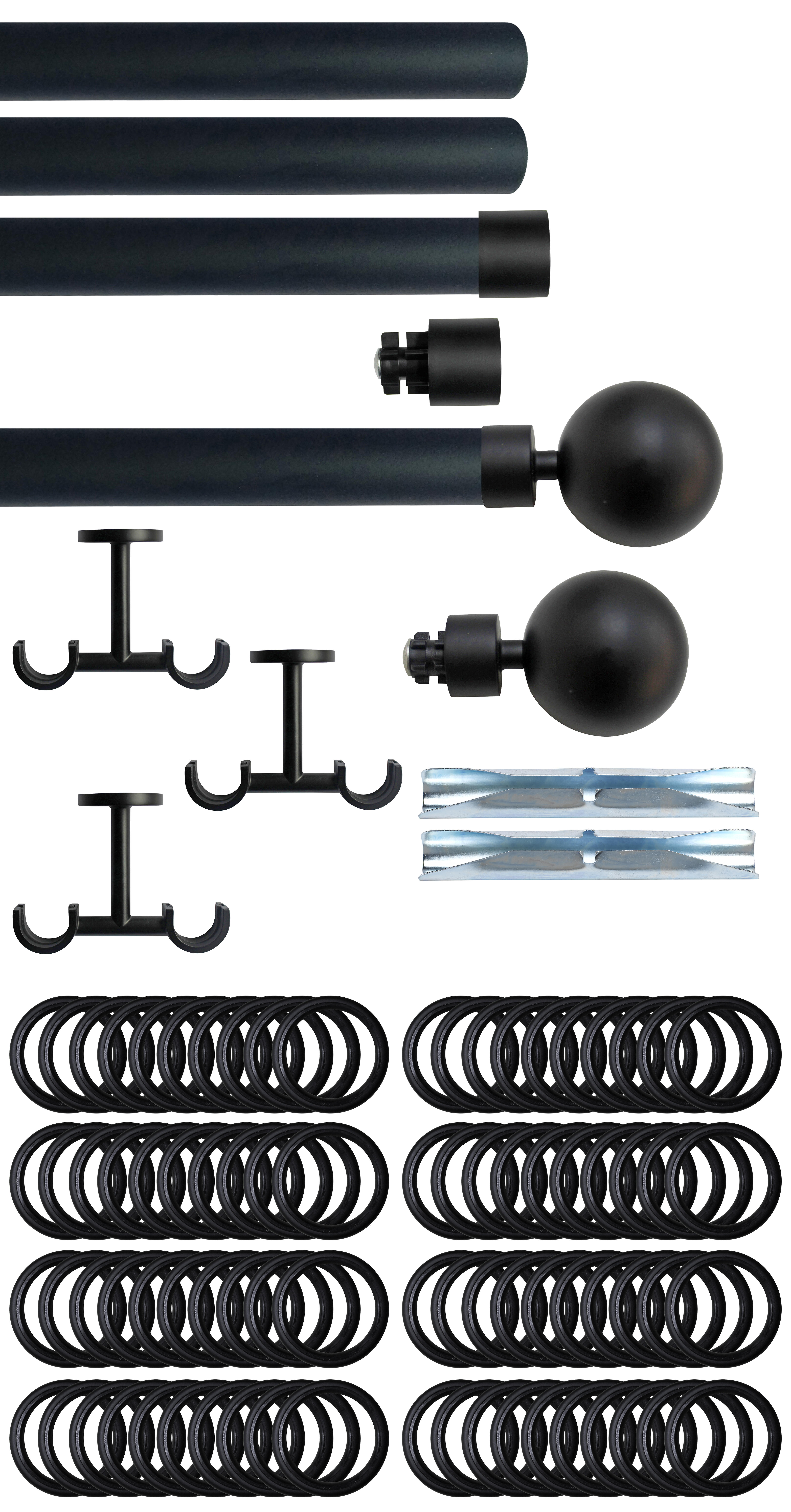 Set 2 barras de metal diámetro 28mm negro a techo 4m inspire con anillas bola