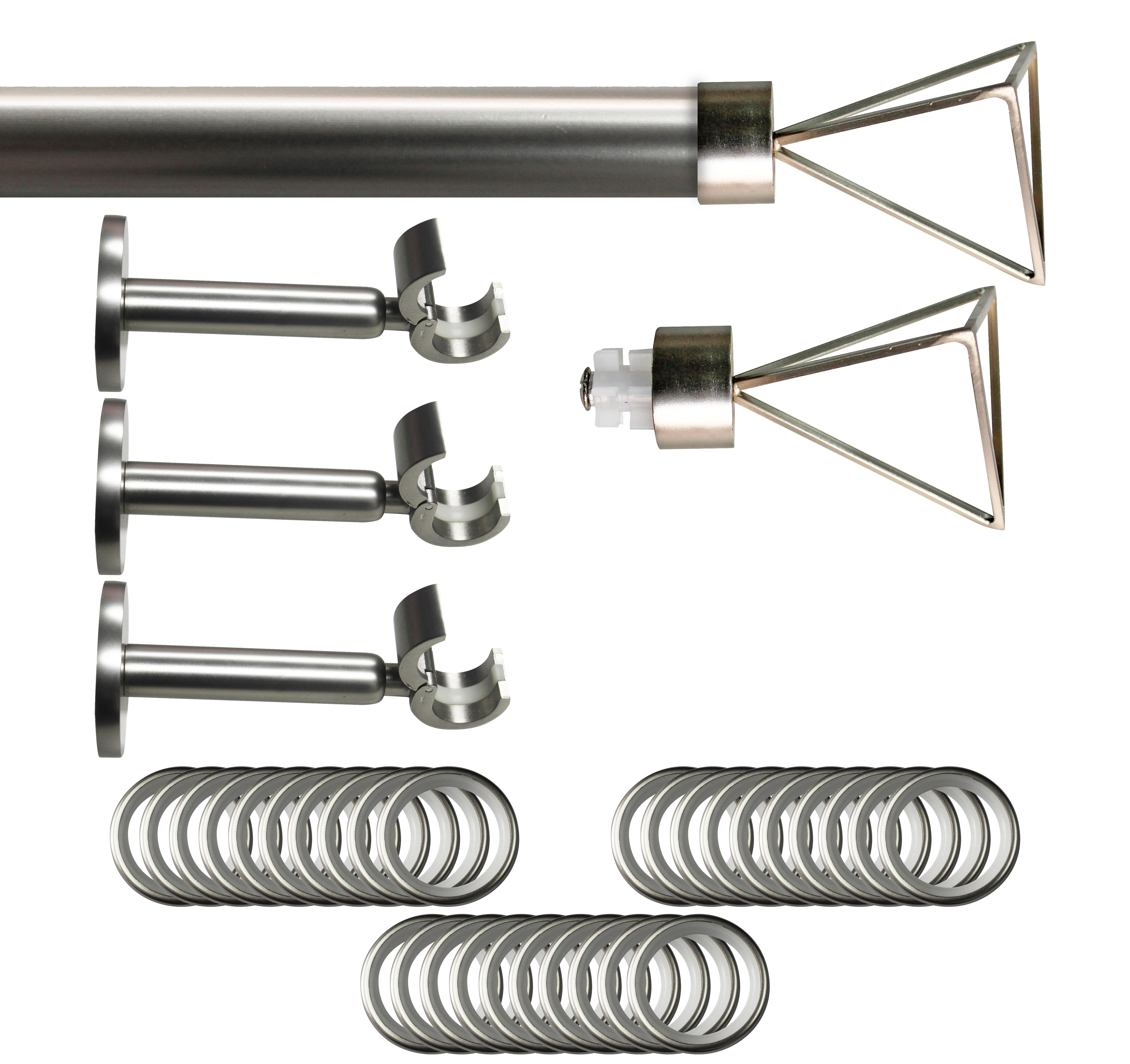 Set barra de metal diámetro 28mm cromo a pared 2.5m inspire con anillas trapecio